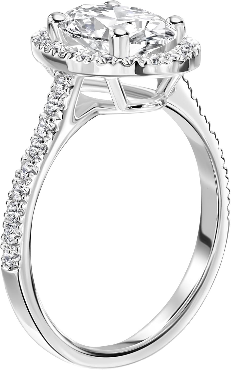 1.25-2.50 Cttw Lab-grown Diamonds and Moissanite oval cut halo engagement ring 14K White Gold (D Color VVS Clarity) Comes With Gift Box · v2