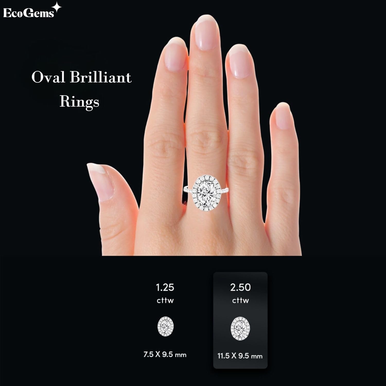 1.25-2.50 Cttw Lab-grown Diamonds and Moissanite oval cut halo engagement ring 14K White Gold (D Color VVS Clarity) Comes With Gift Box · v2