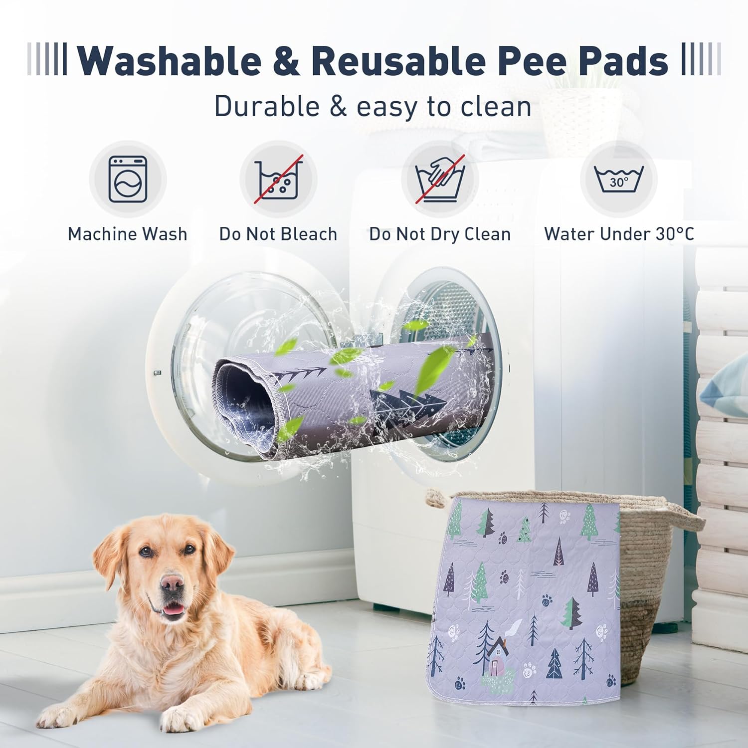 UPSKY Washable Pee Pads for Dogs, 2 Pack Reusable Puppy Pads Super Absorbent Dog Pee Pads, Waterproof Pet Potty Training Pads Leakproof Anti-Slip Whelping Pads for Crate, Playpen, 18x 24"