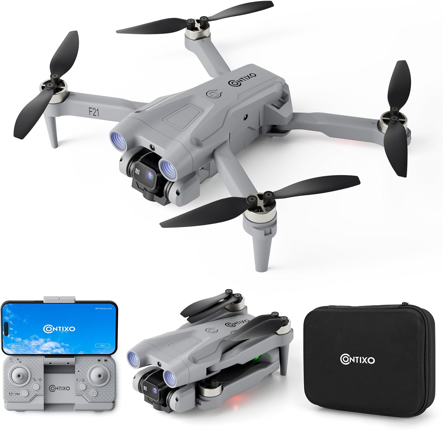 Drone quadricottero RC Contixo F21 con fotocamera 1080P, drone FPV, droni per adulti, frequenza ISM, foto 1920X1080P, ribaltamenti 3D, mantenimento dell'altitudine e selfie gestuale 100 M, FOV 60°, motore brushless