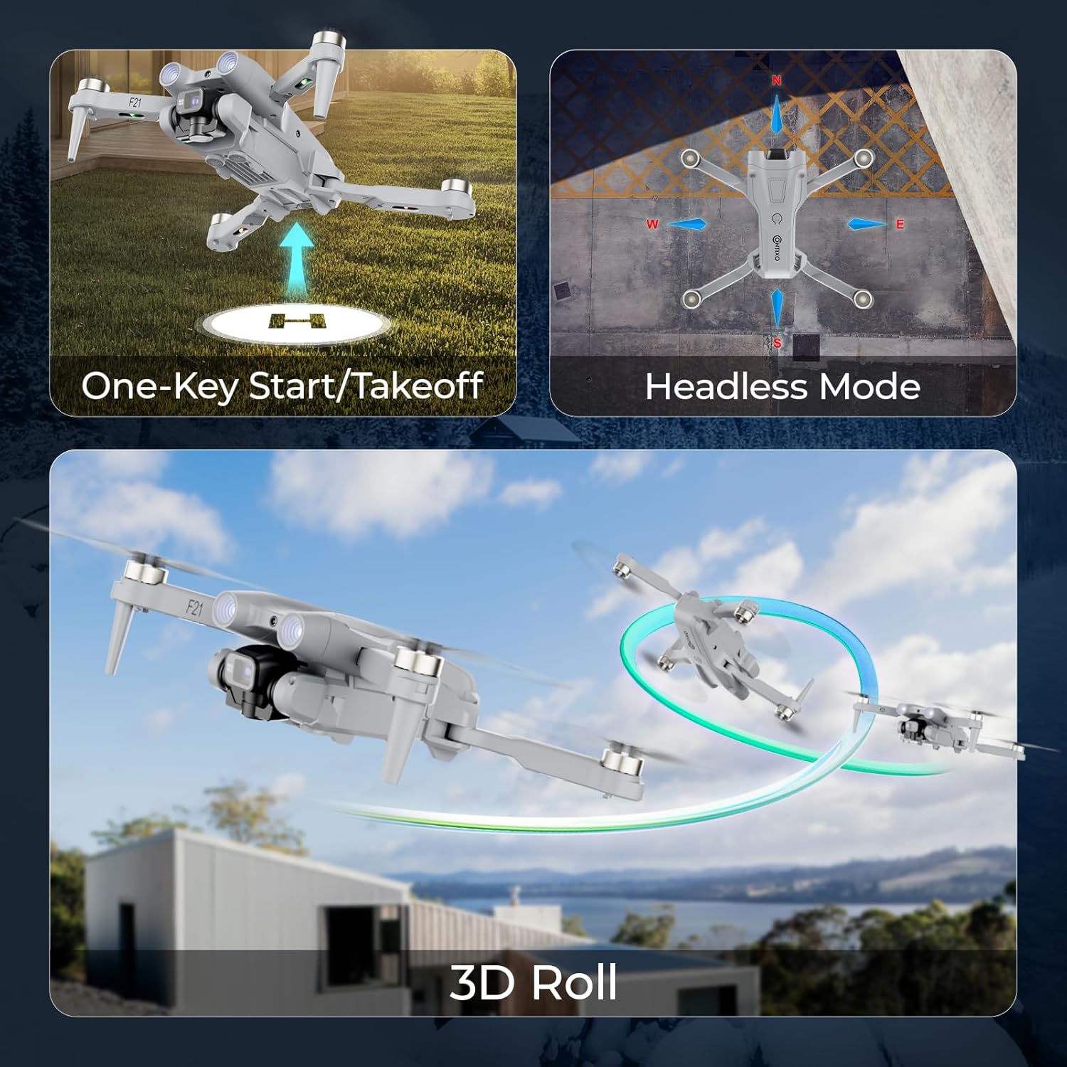 Drone quadricottero RC Contixo F21 con fotocamera 1080P, drone FPV, droni per adulti, frequenza ISM, foto 1920X1080P, ribaltamenti 3D, mantenimento dell'altitudine e selfie gestuale 100 M, FOV 60°, motore brushless