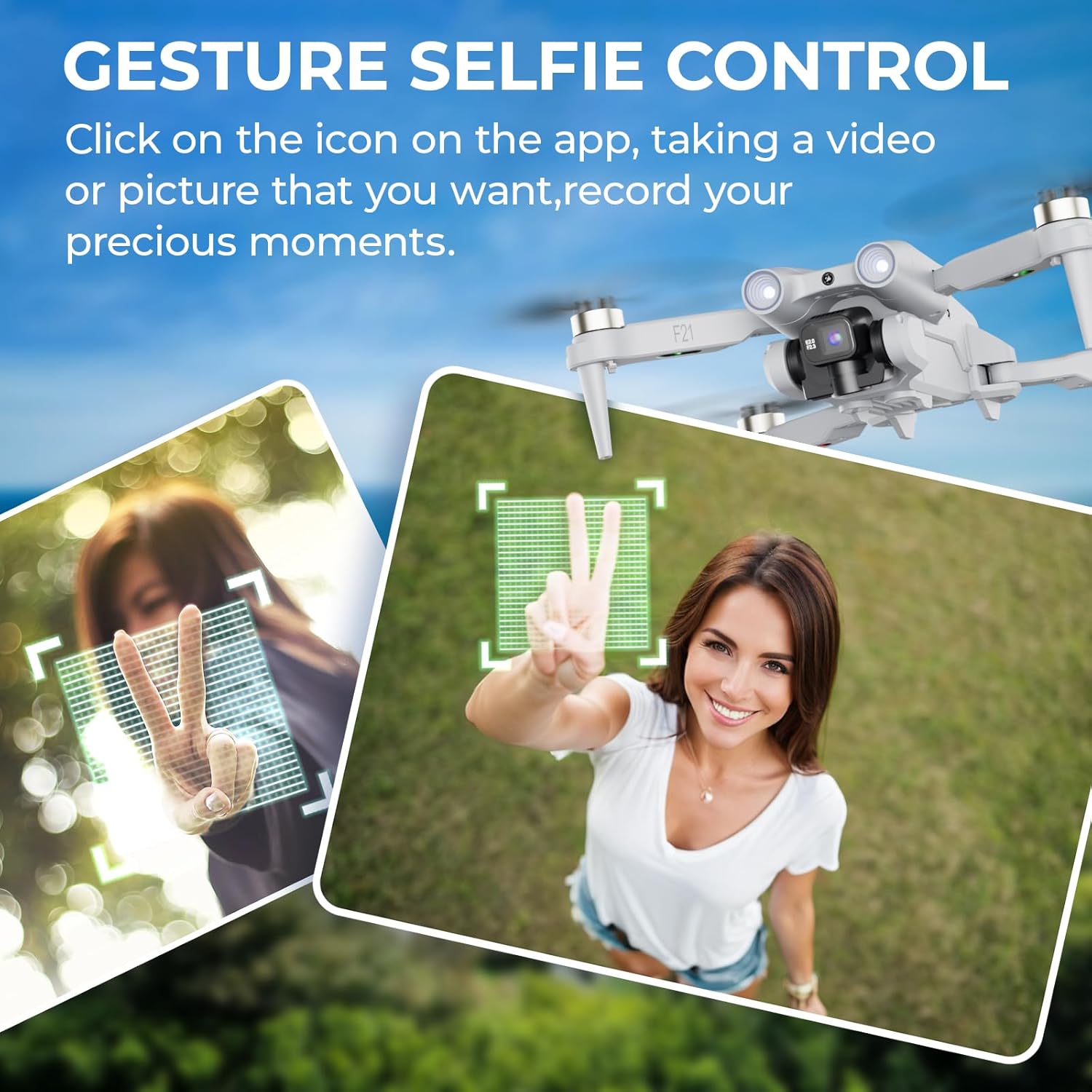 Drone quadricottero RC Contixo F21 con fotocamera 1080P, drone FPV, droni per adulti, frequenza ISM, foto 1920X1080P, ribaltamenti 3D, mantenimento dell'altitudine e selfie gestuale 100 M, FOV 60°, motore brushless