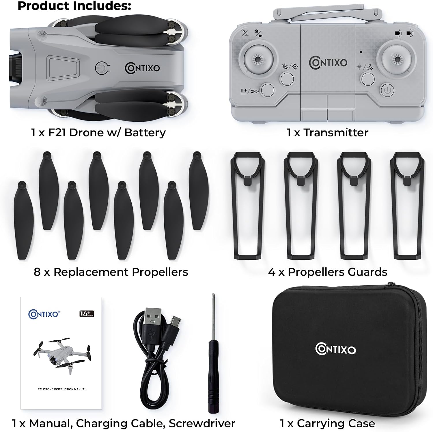 Drone quadricottero RC Contixo F21 con fotocamera 1080P, drone FPV, droni per adulti, frequenza ISM, foto 1920X1080P, ribaltamenti 3D, mantenimento dell'altitudine e selfie gestuale 100 M, FOV 60°, motore brushless