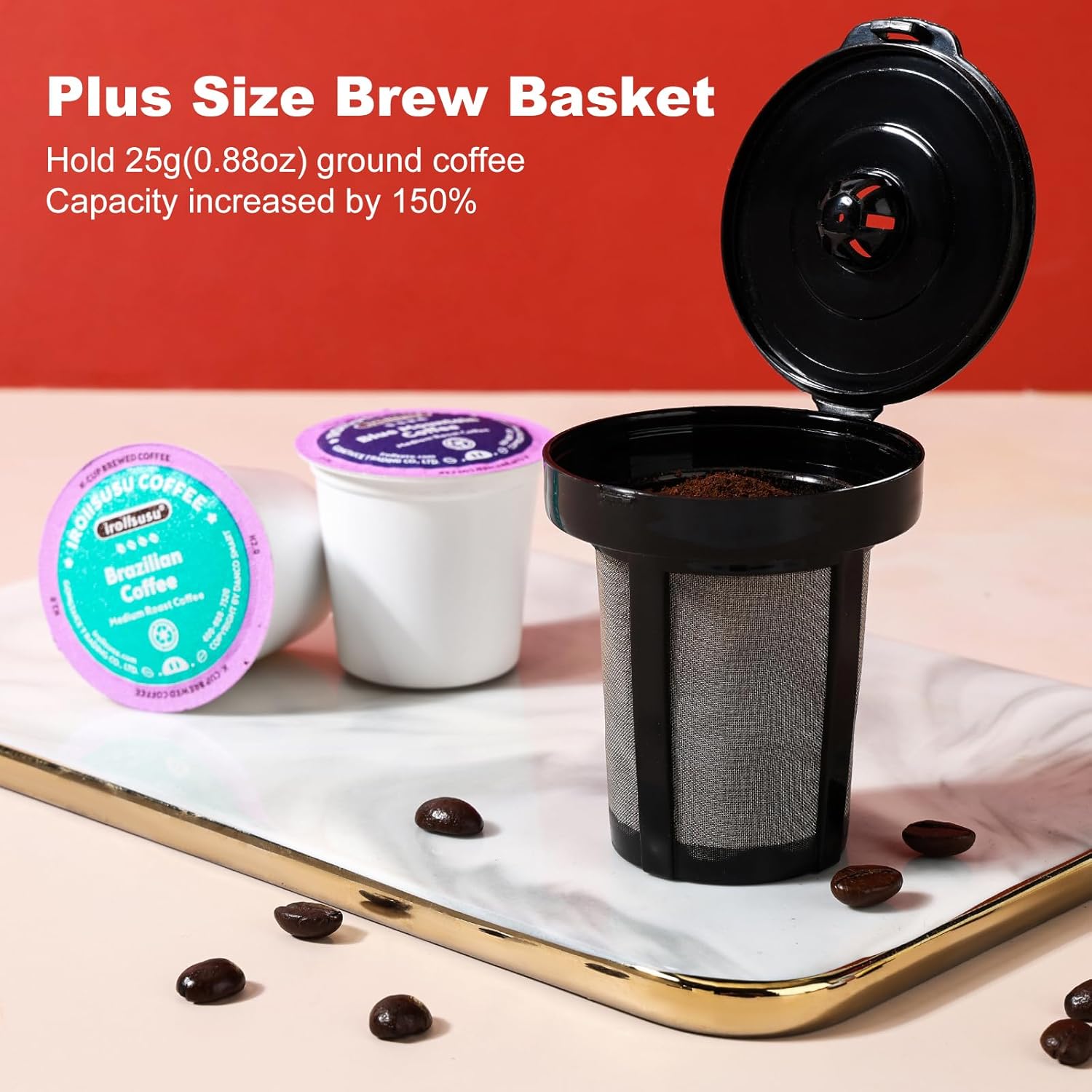 เครื่องชงกาแฟ Ranbomer แบบเสิร์ฟครั้งเดียว เครื่องชงกาแฟแบบ K Cup และแบบบด 2-in-1 ขนาดชง 6-14 ออนซ์ เครื่องชงกาแฟแบบมินิแบบเสิร์ฟครั้งเดียวพร้อมฟังก์ชันทำความสะอาดตัวเอง เหมาะกับแก้วเดินทาง (สีแดง)