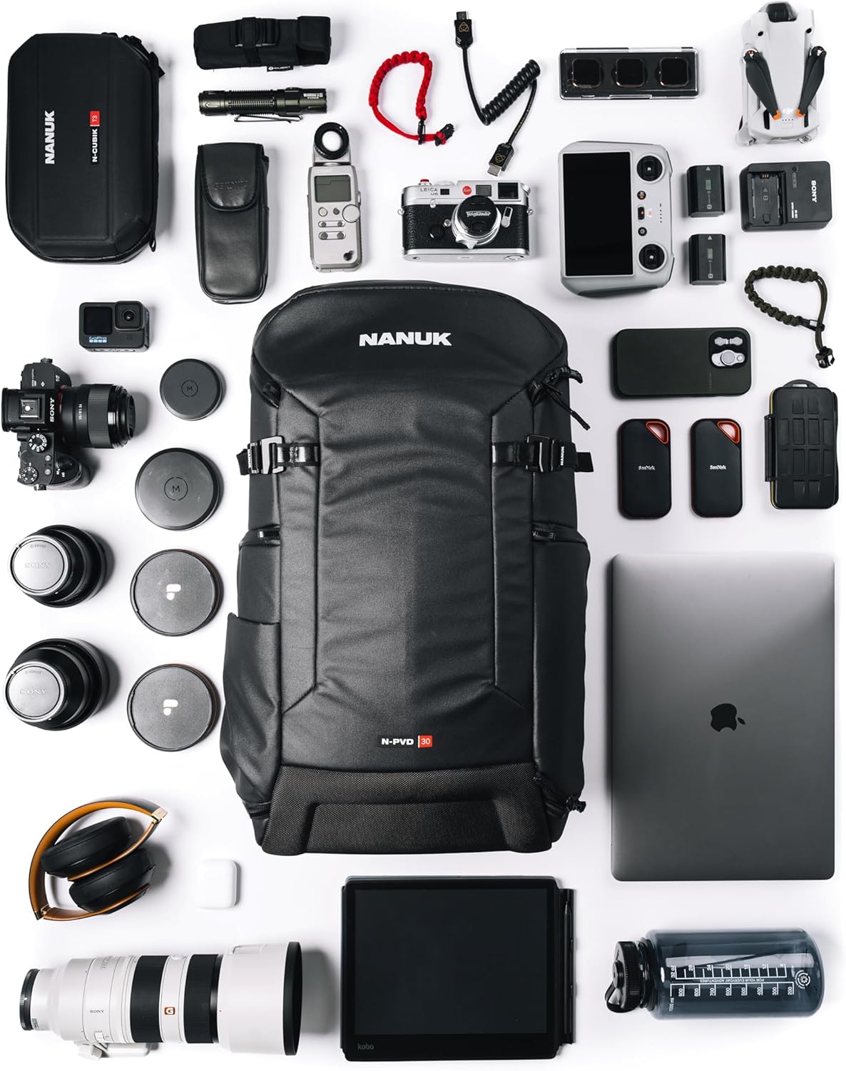 กระเป๋าเป้สะพายหลัง Nanuk N-PVD 30 ลิตรสำหรับกล้อง DSLR/Mirrorless/วิดีโอ และโดรน พร้อมช่องใส่แล็ปท็อปบุนวม 16 ช่อง