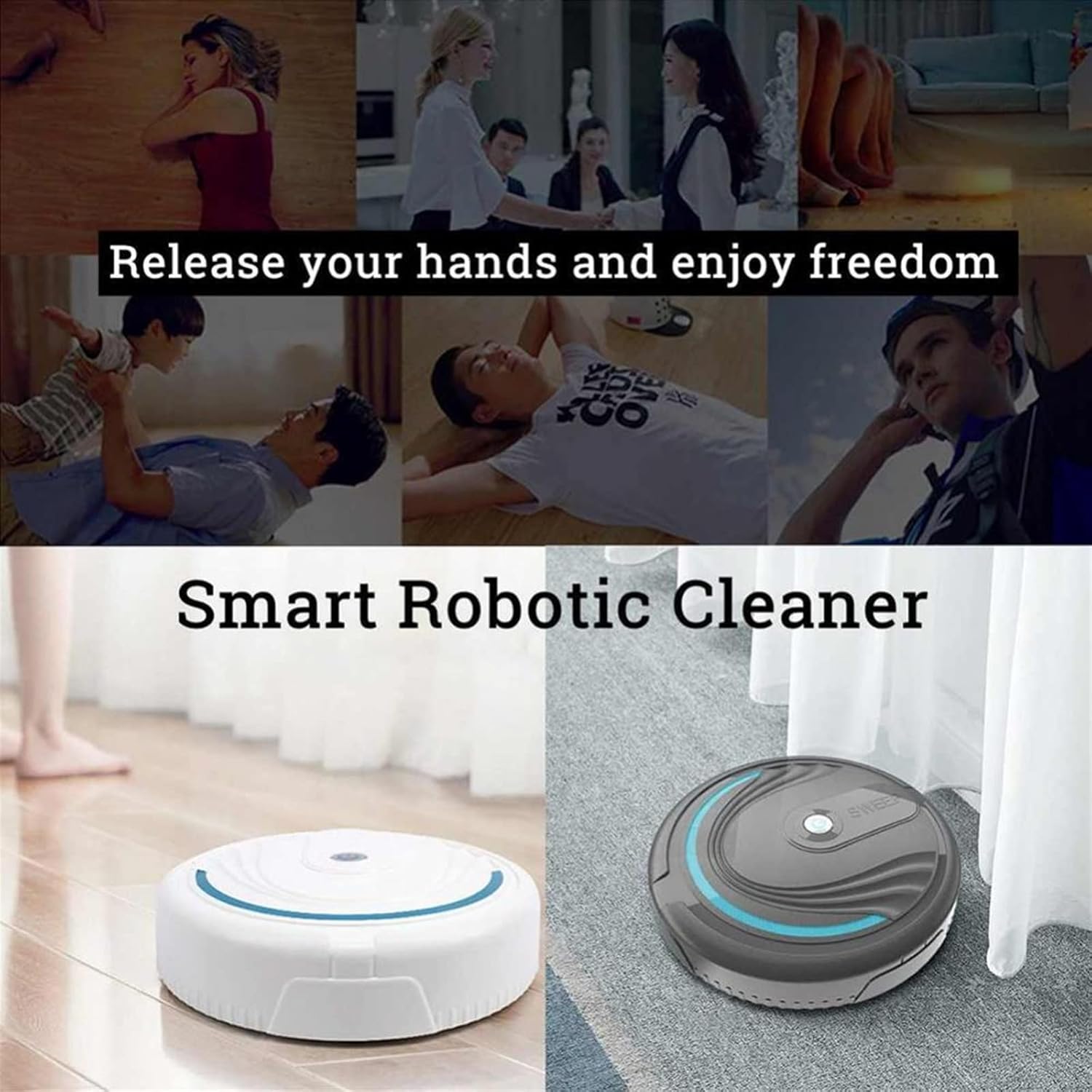 Robot mop Smart Sweeping Robot Rechargeable Household Cleaning Vacuum Cleaner 3-in-1 Automatic Induction Rotary Sweeper Vacuum Cleaner (Color : White) · v6