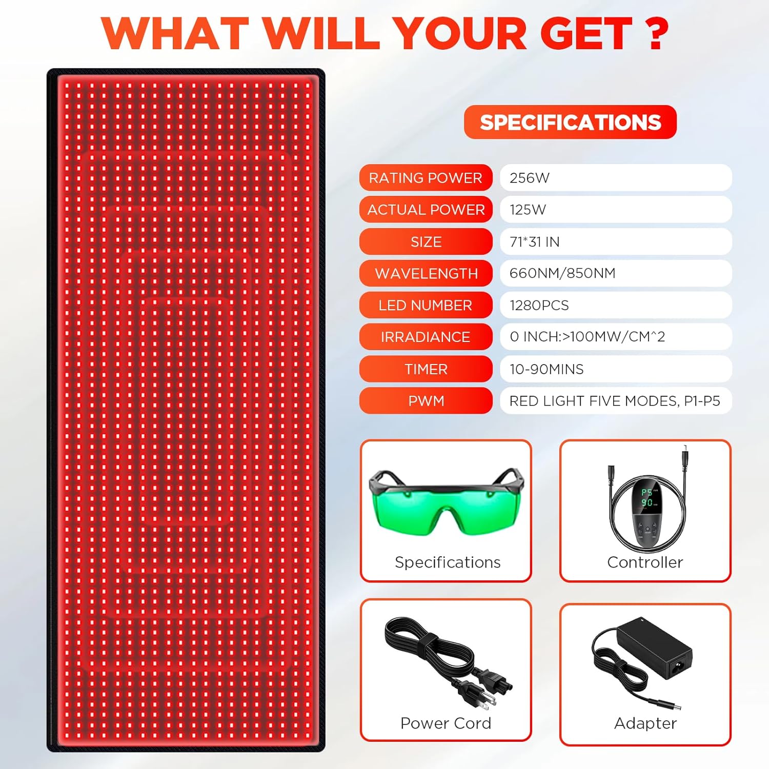 Red Light Therapy Infrared Pad: Pain Relief 1280 LEDs Large Mat for Full Body 660nm Red Light850nm Infrared Therapy Heating Wrap Body 71 * 31 Inch Big Pads for Back Neck Knee Face Infared Panel Lamp · v6