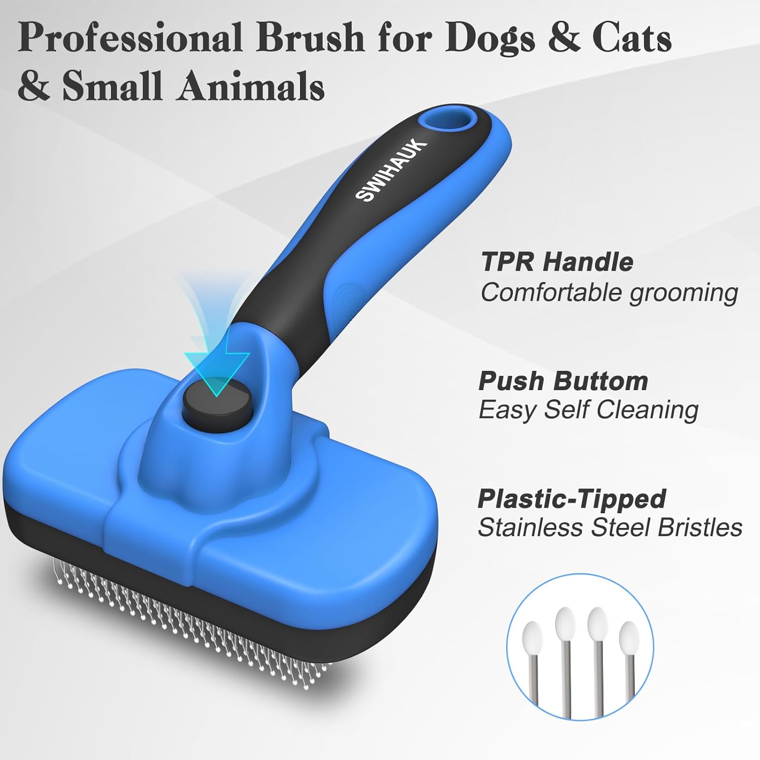 Swihauk Self Cleaning Slicker Brush - Skin Friendly Deshedding Grooming Tool for Dogs Cats, Suitable for Shedding amp; Haired Pets, with Pet Supplies Accessories, Blue