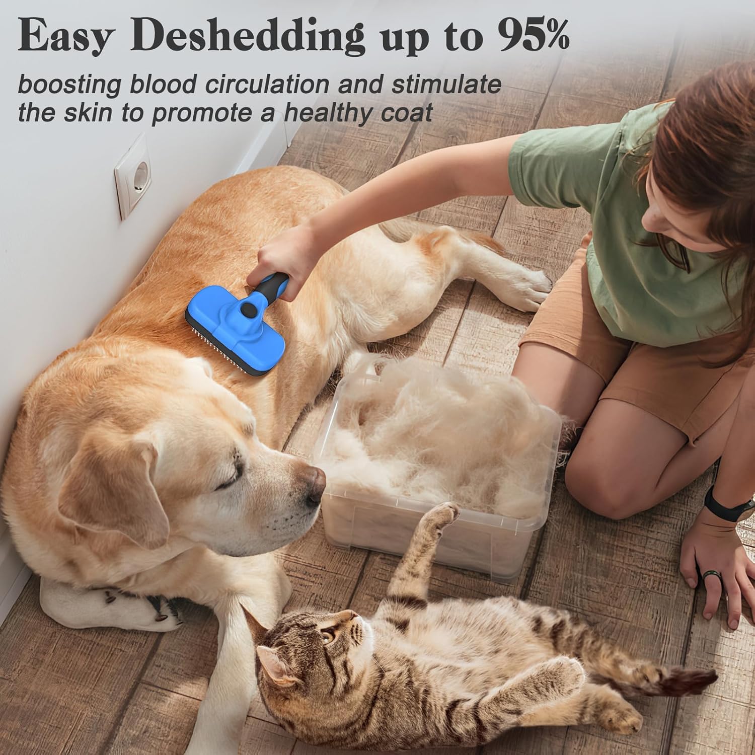 Swihauk Self Cleaning Slicker Brush - Skin Friendly Deshedding Grooming Tool for Dogs Cats, Suitable for Shedding amp; Haired Pets, with Pet Supplies Accessories, Blue