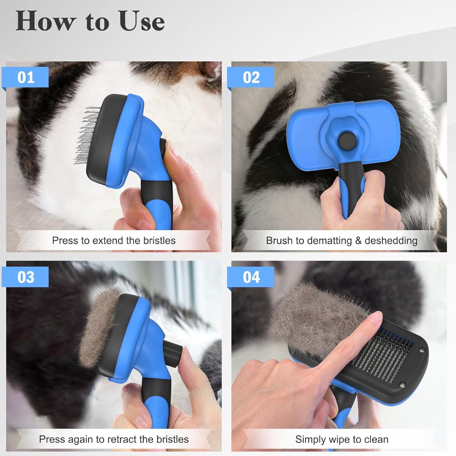 Swihauk Self Cleaning Slicker Brush - Skin Friendly Deshedding Grooming Tool for Dogs Cats, Suitable for Shedding amp; Haired Pets, with Pet Supplies Accessories, Blue