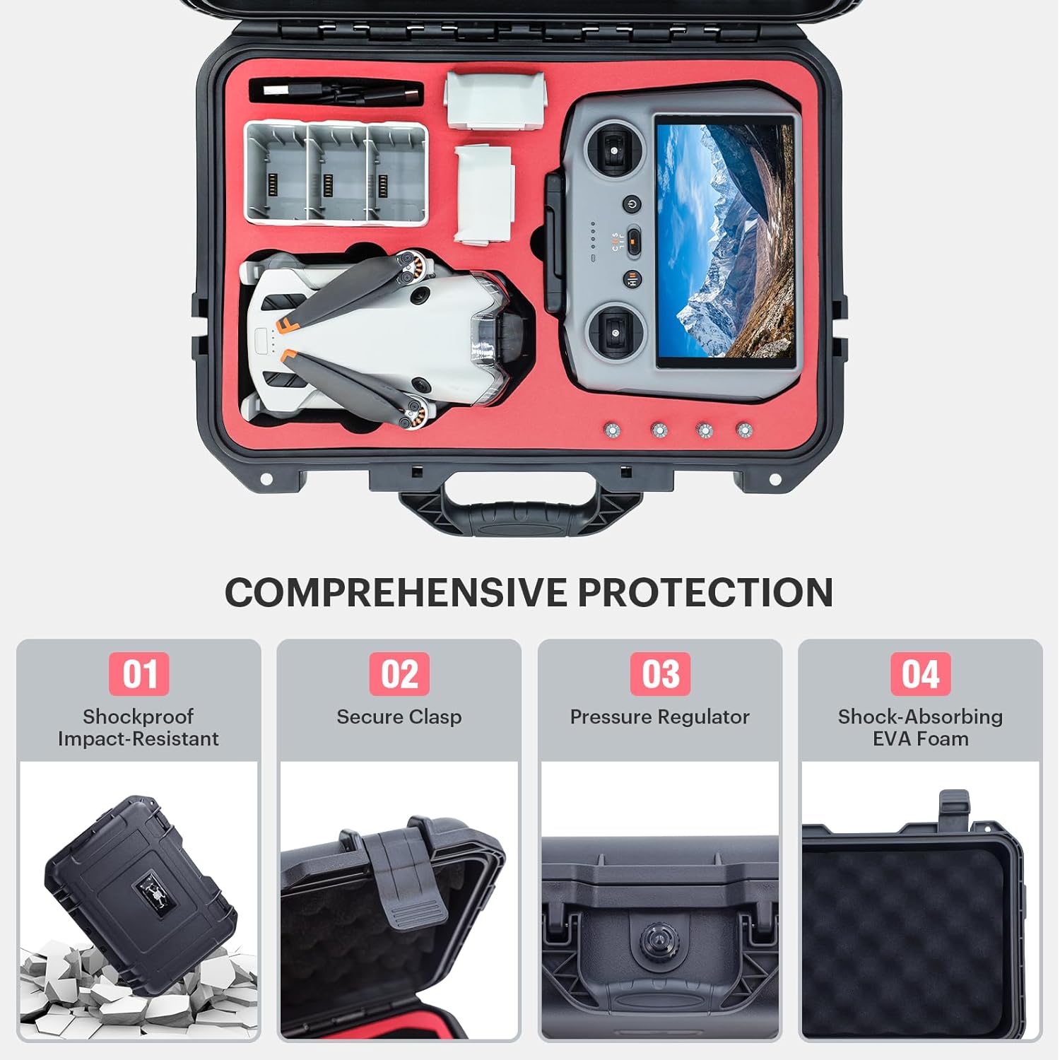 Custodia rigida da trasporto Mini 4 Pro per drone DJI Mini 4 Pro/Mini 3 Pro Fly More Combo Plus con controller DJI RC 2/RC-N2, custodia impermeabile portatile per 6 batterie, filtri ND e accessori