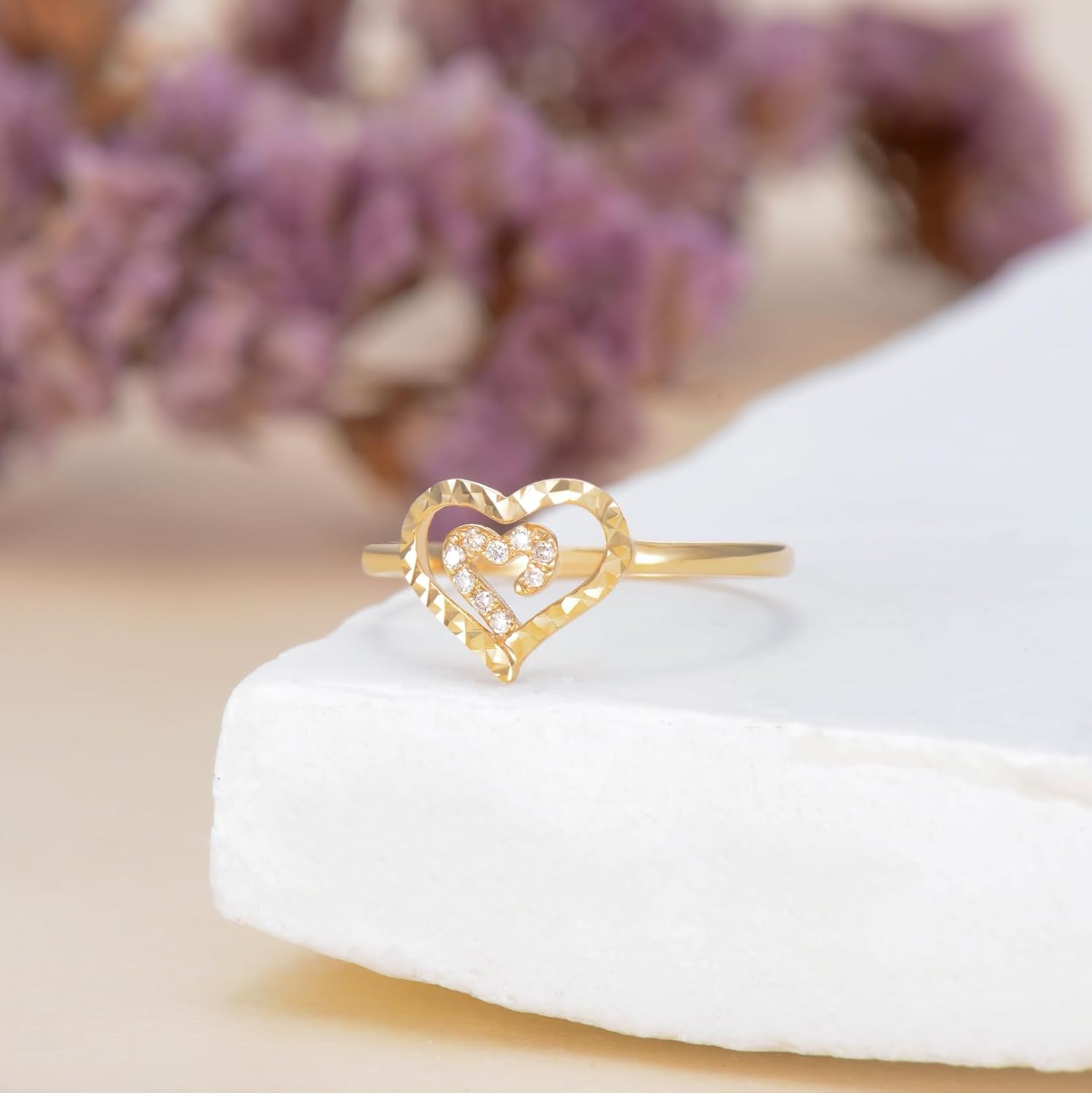 Silwan Liebesherz-Ring aus 14-karätigem Gelbgold mit Diamanten für Damen, Verlobungsringe aus massivem Gold mit zwei herzförmigen Diamanten, edler Schmuck, Geschenke für ihre Mutter, Ehefrau, Freundin