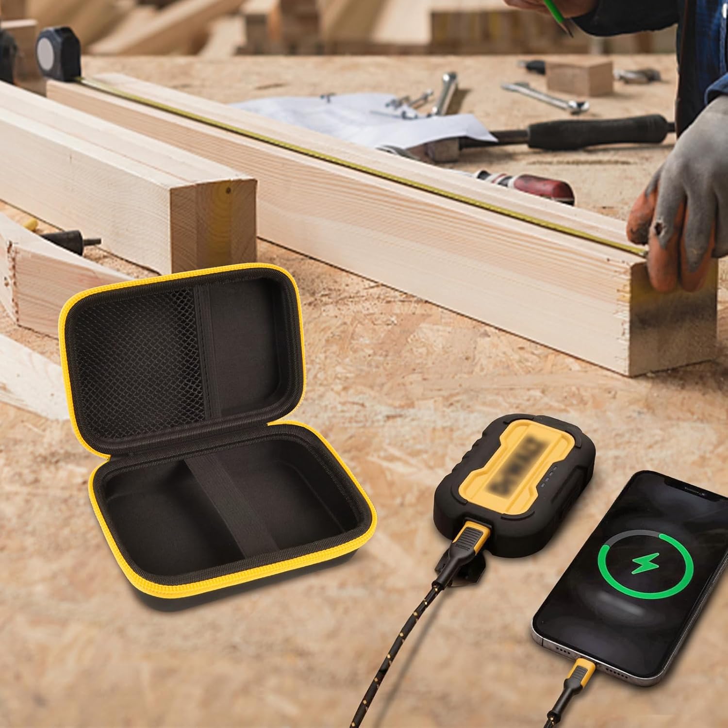 Étui compatible avec DeWalt Powerbank 10 000 mAh/pour batterie externe magnétique 5 000 mAh, support de rangement pour chargeur de batterie, housse de transport pour batterie externe avec sac en filet pour câble USB (boîte uniquement)