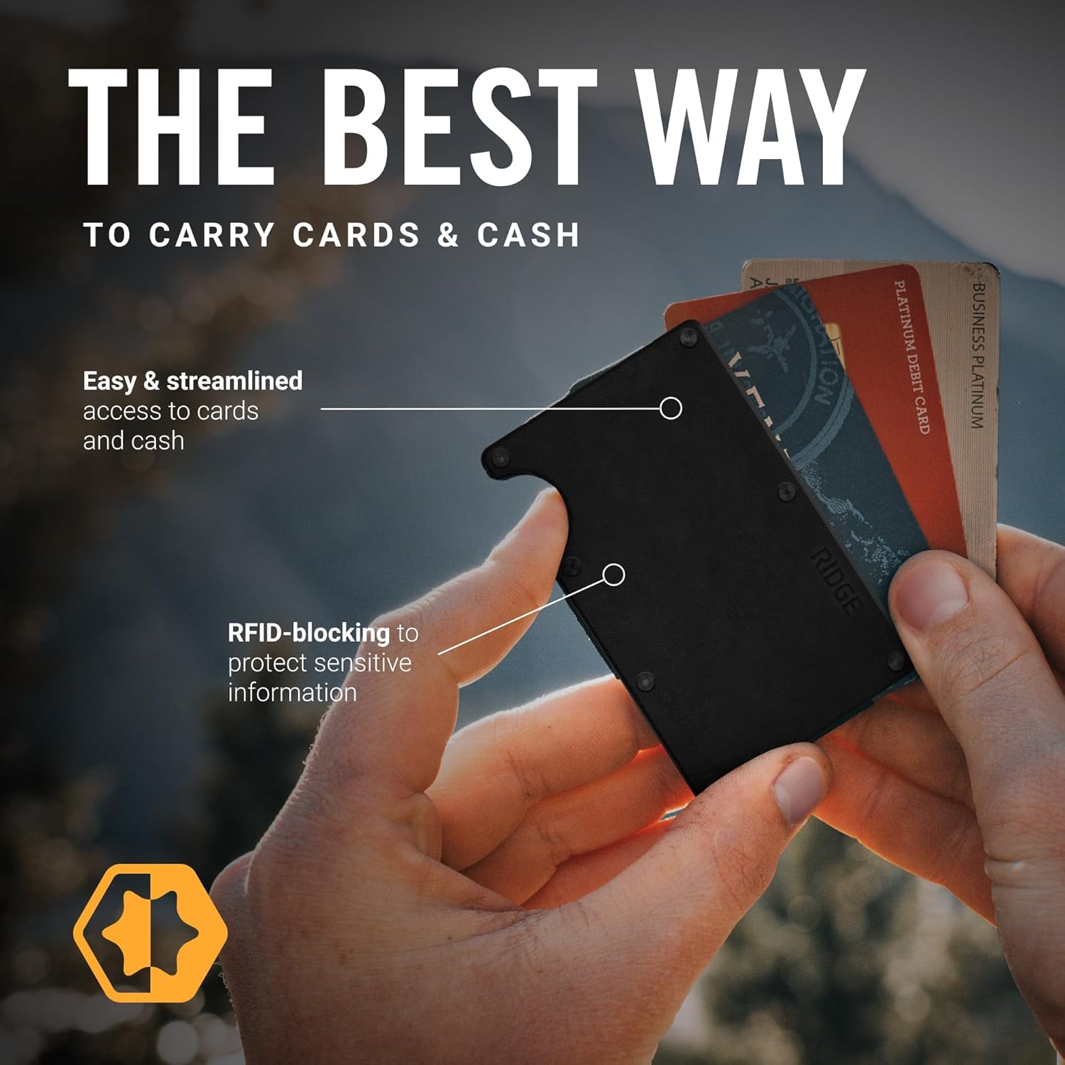 The Ridge Wallet For Men, Leather Card Wallet For Men With Cash Strap- Minimalist Aesthetics, Holds up to 12 Cards, RFID Safe, Blocks Chip Readers (Midnight Black) · v5