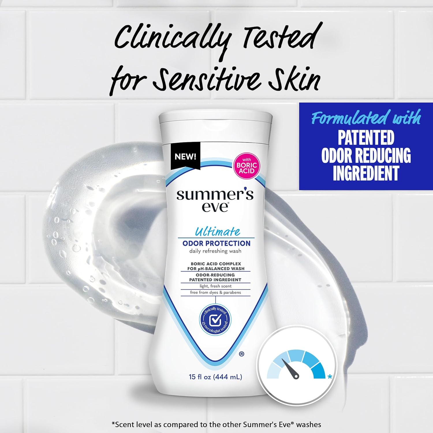 Summers Eve, Ultimate Odor Control, Feminine Body Wash with Boric Acid, Removes Odor, Feminine Wash with pH Balance, 15 Fl Oz