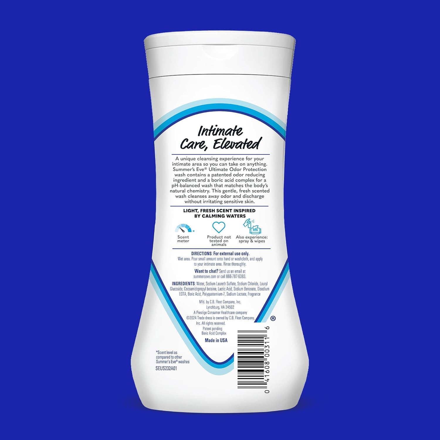 Summers Eve, Ultimate Odor Control, Feminine Body Wash with Boric Acid, Removes Odor, Feminine Wash with pH Balance, 15 Fl Oz