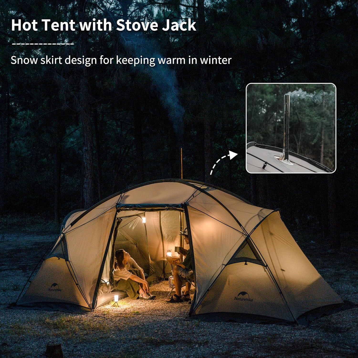 Naturehike Massif Hot Tent with Stove Jack, 4 Season Tent, 1/2/4/6 Person Camping Tent, UPF50  Waterproof Windproof Winter Tent with Room and Hall · v5