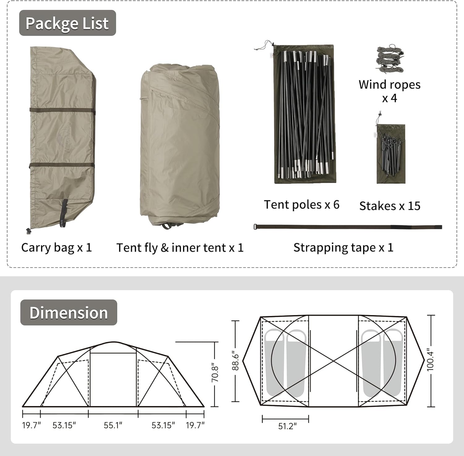 Naturehike Massif Hot Tent with Stove Jack, 4 Season Tent, 1/2/4/6 Person Camping Tent, UPF50  Waterproof Windproof Winter Tent with Room and Hall · v5