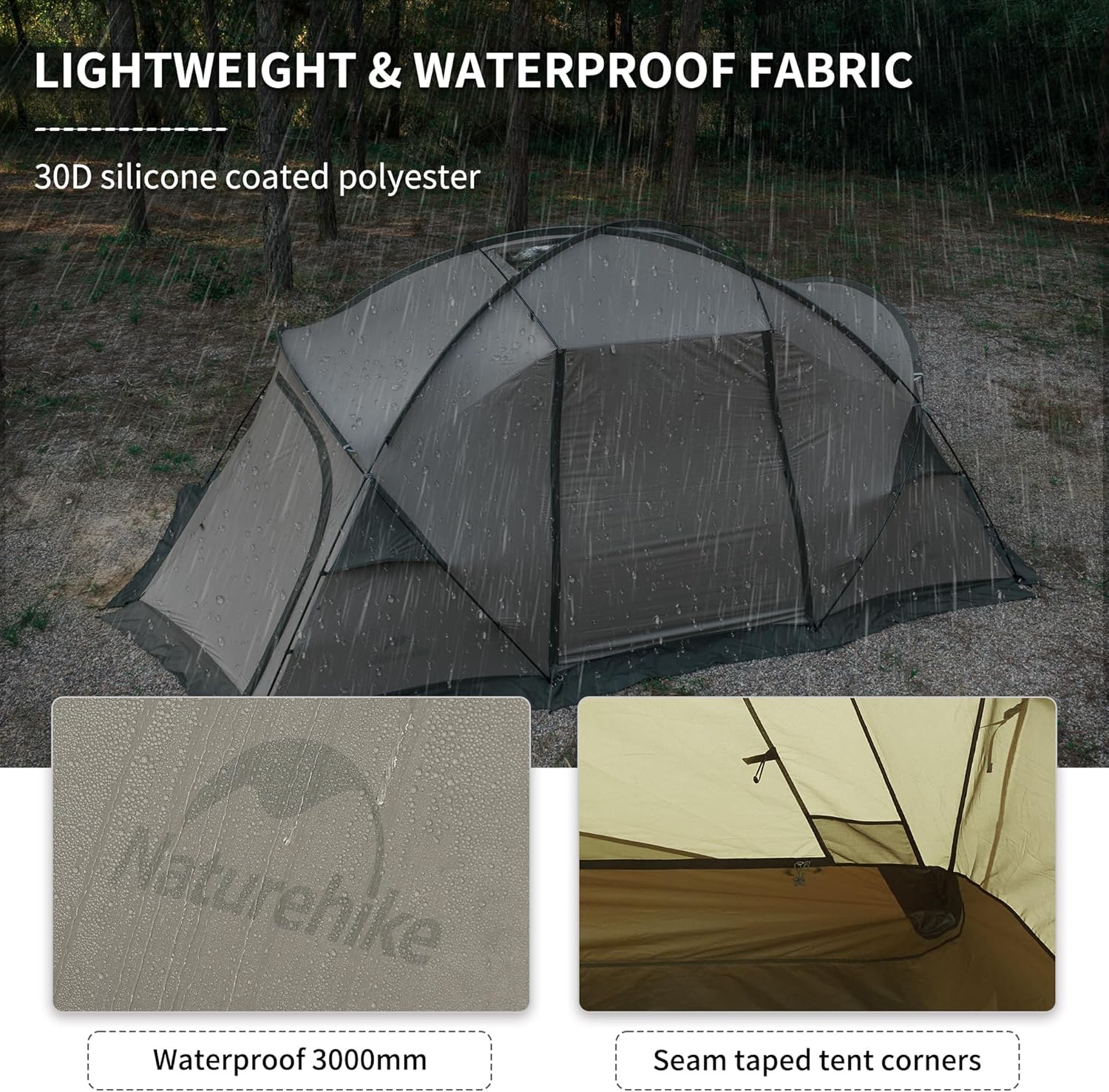 Naturehike Massif Hot Tent with Stove Jack, 4 Season Tent, 1/2/4/6 Person Camping Tent, UPF50  Waterproof Windproof Winter Tent with Room and Hall · v5