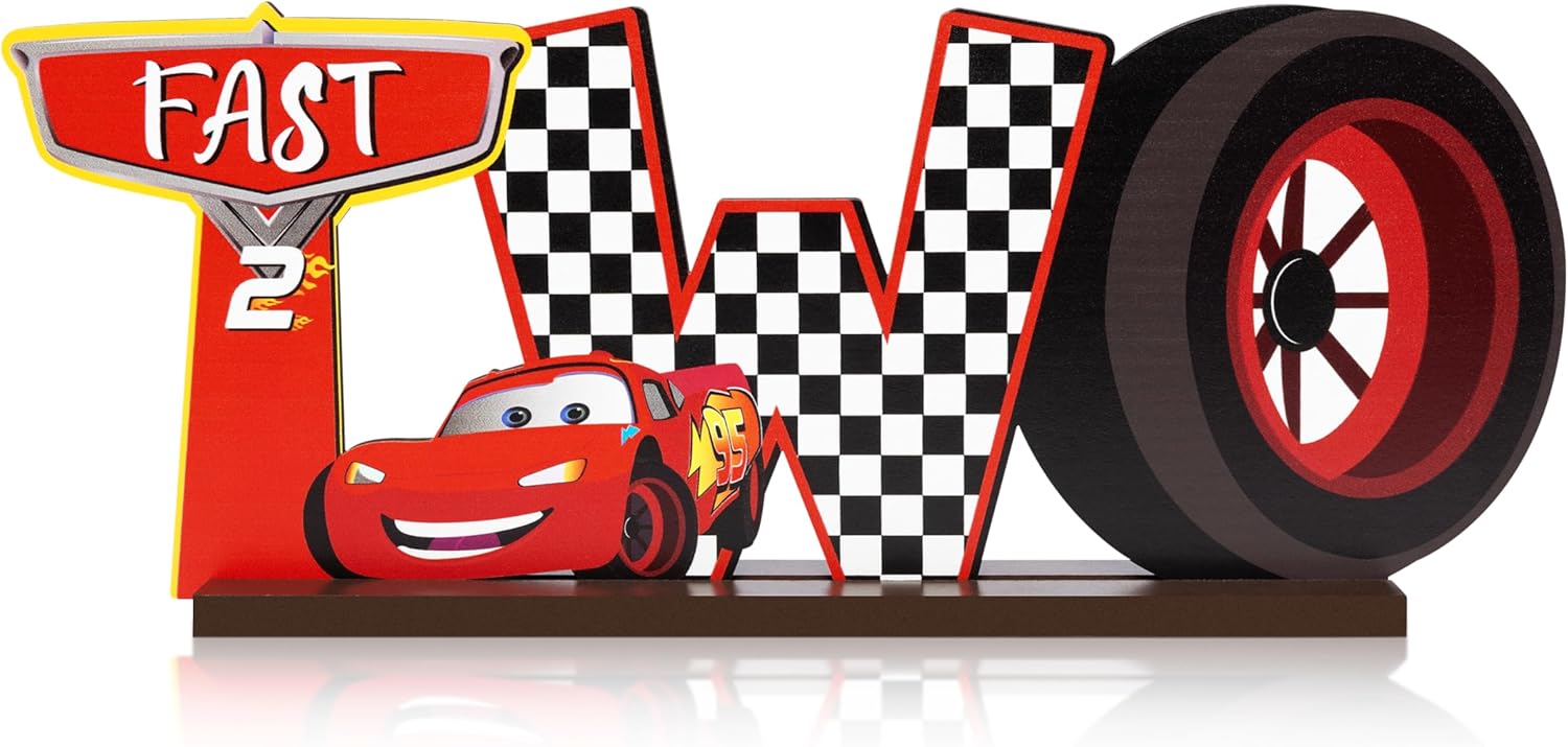 Race Two Table Centerpieces - Race Car Two Fast Letter Sign Curious Wooden Table Decoration Let’s Go Racing Car Party Supplies Favors for 2nd Birthday Boys Kids Baby Shower Photo Booth Props · v3