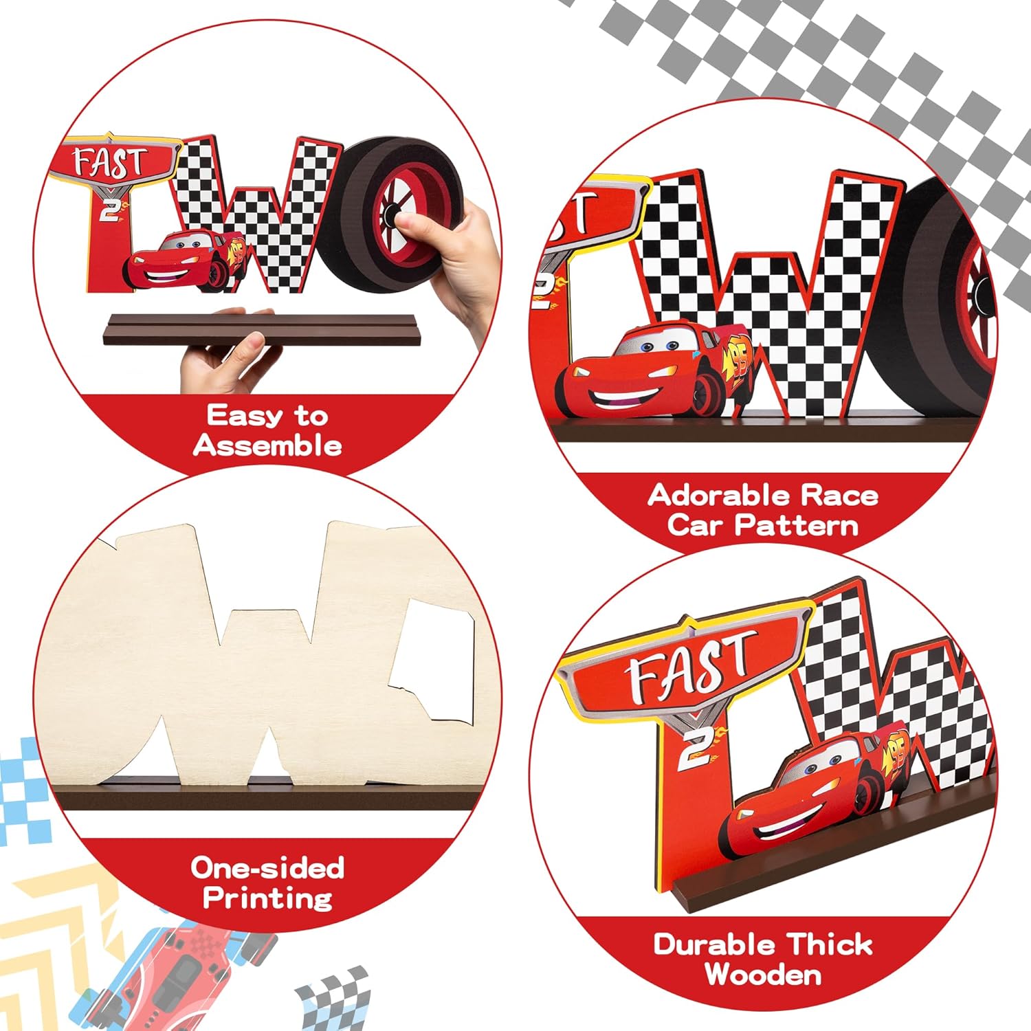 Race Two Table Centerpieces - Race Car Two Fast Letter Sign Curious Wooden Table Decoration Let’s Go Racing Car Party Supplies Favors for 2nd Birthday Boys Kids Baby Shower Photo Booth Props · v3