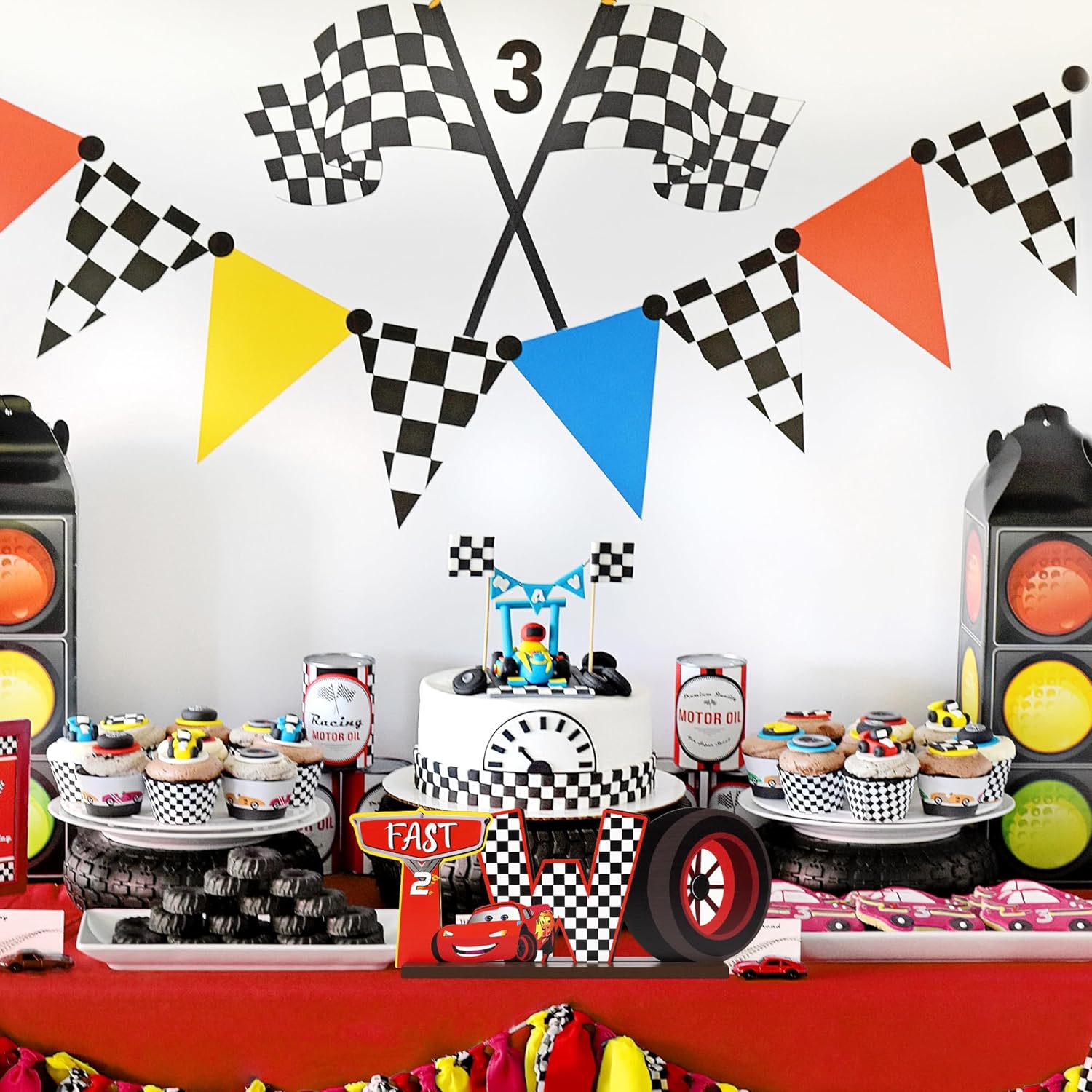 Race Two Table Centerpieces - Race Car Two Fast Letter Sign Curious Wooden Table Decoration Let’s Go Racing Car Party Supplies Favors for 2nd Birthday Boys Kids Baby Shower Photo Booth Props · v3