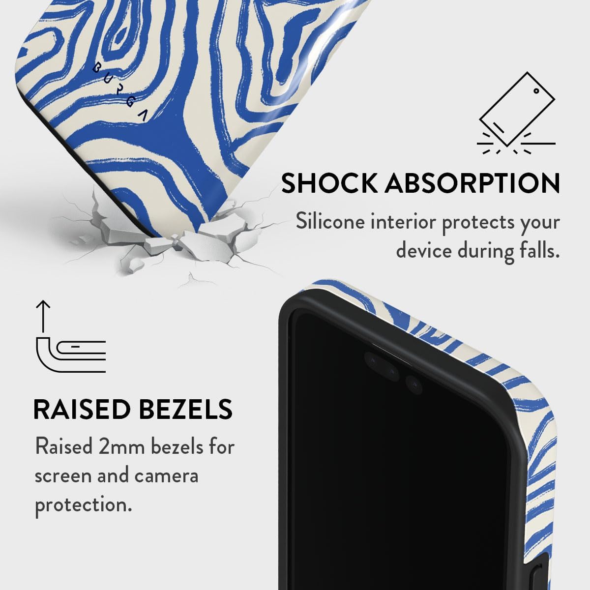 BURGA Phone Case Compatible with iPhone 15 PRO - Hybrid 2-Layer Hard Shell   Silicone Protective Case - Blue Lines Ocean Waves - Scratch-Resistant Shockproof Cover