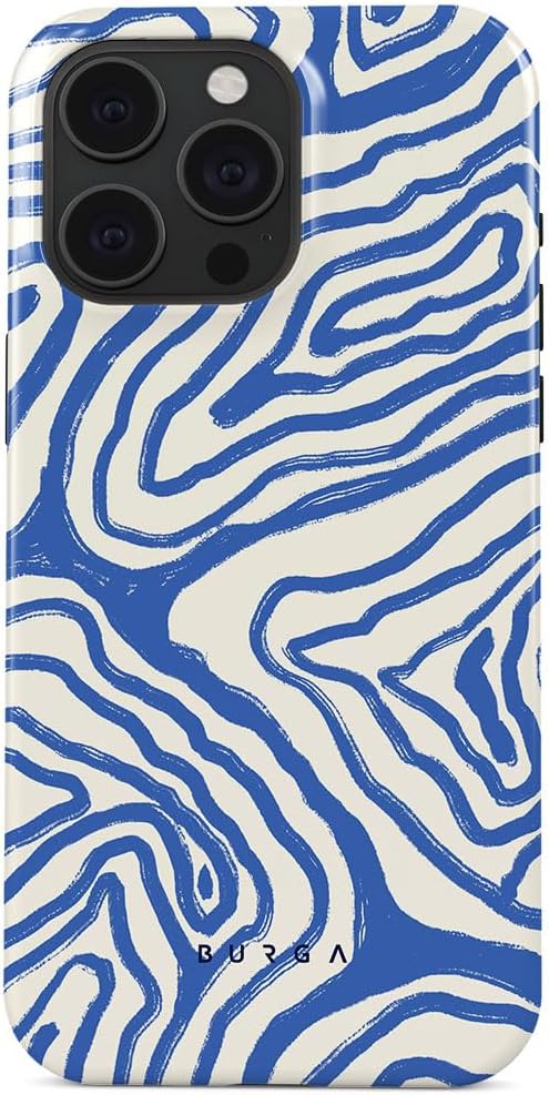 Custodia per telefono BURGA compatibile con iPhone 15 PRO MAX - Custodia protettiva ibrida in silicone rigido a 2 strati - Blue Lines Ocean Waves - Cover antiurto antigraffio
