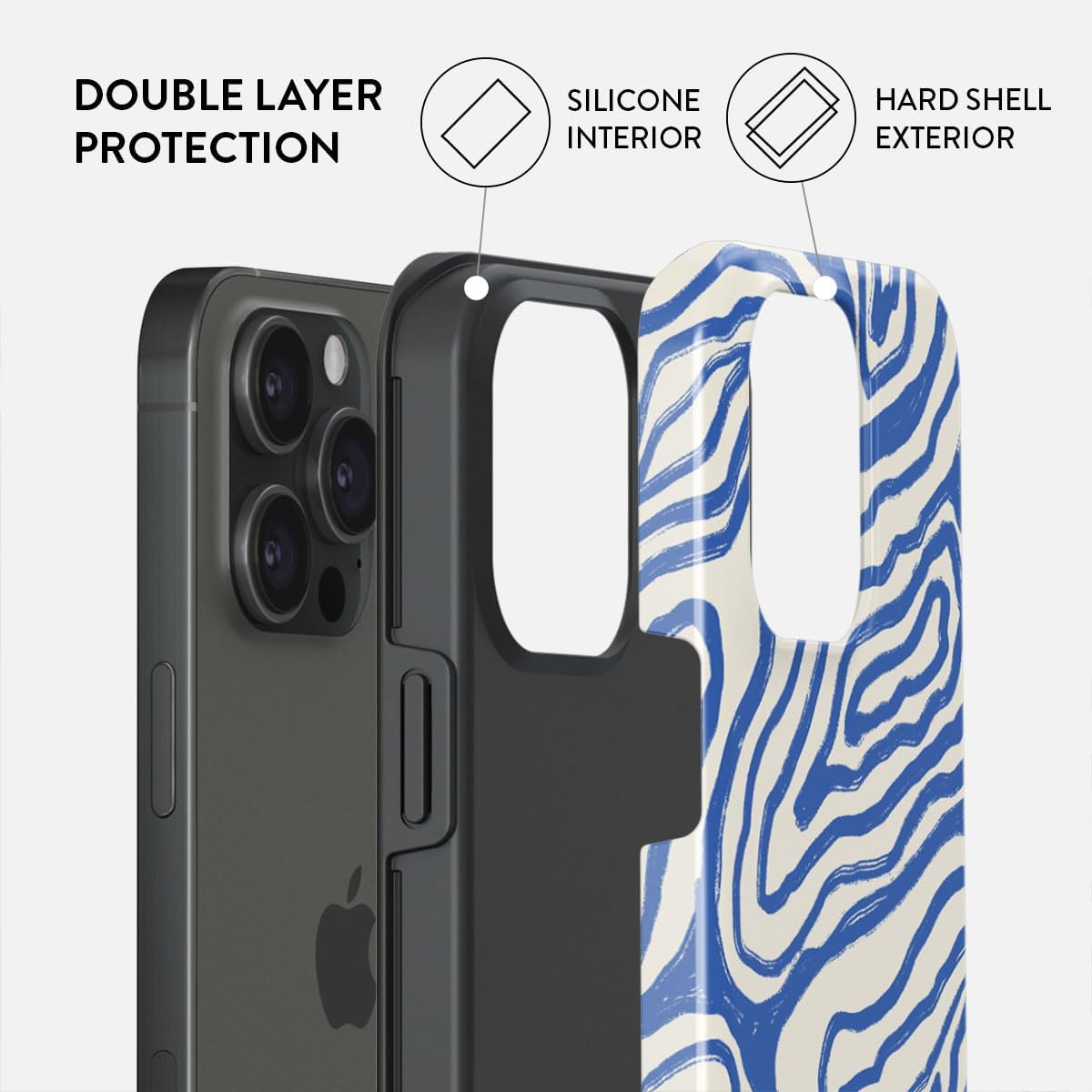 BURGA Phone Case Compatible with iPhone 15 PRO MAX - Hybrid 2-Layer Hard Shell   Silicone Protective Case - Blue Lines Ocean Waves - Scratch-Resistant Shockproof Cover