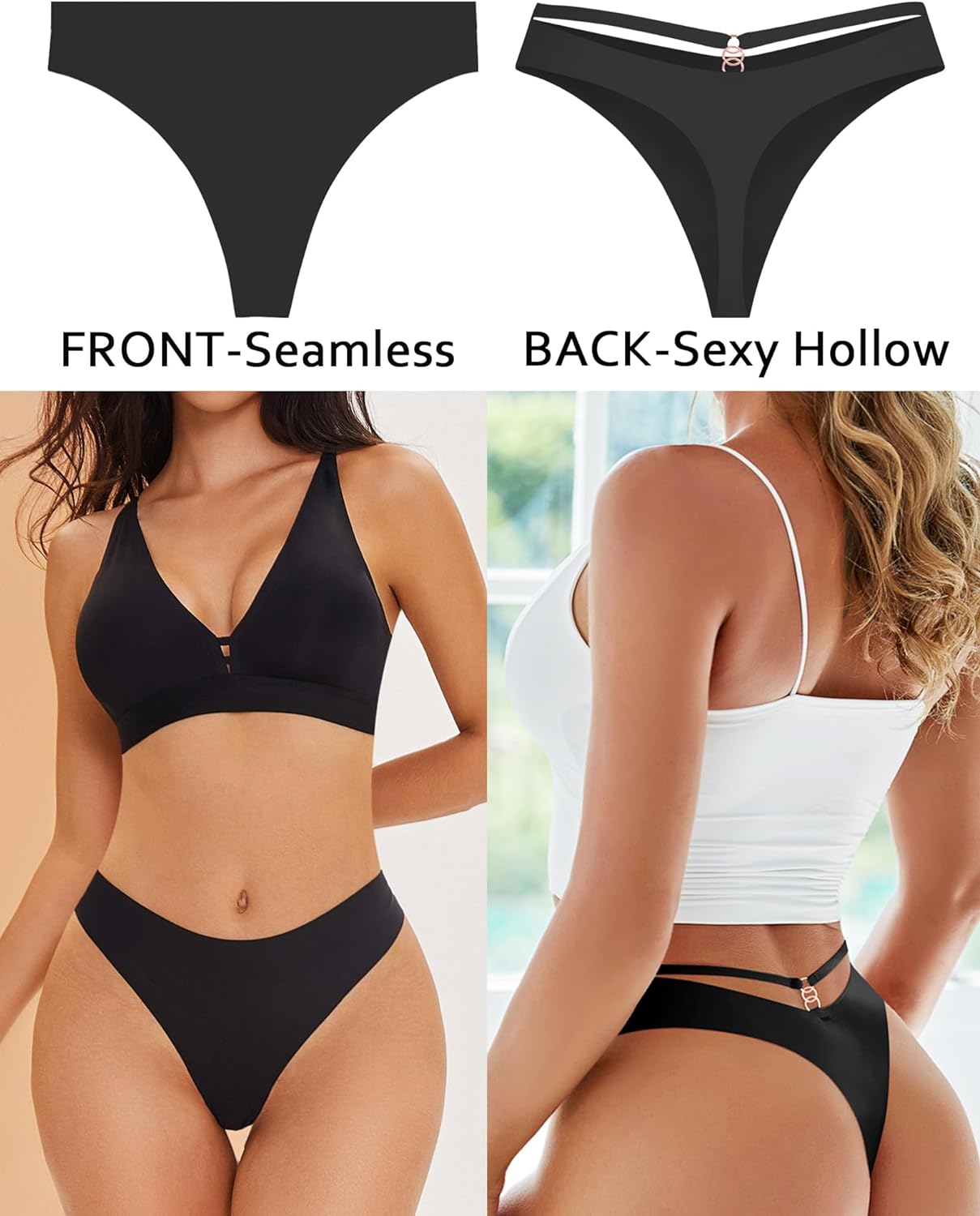 Bielizna damska Bezszwowe Stringi 6 Pack No Show Stringi Oddychające Invisibles Hollow Out Sexy Majtki Bielizna