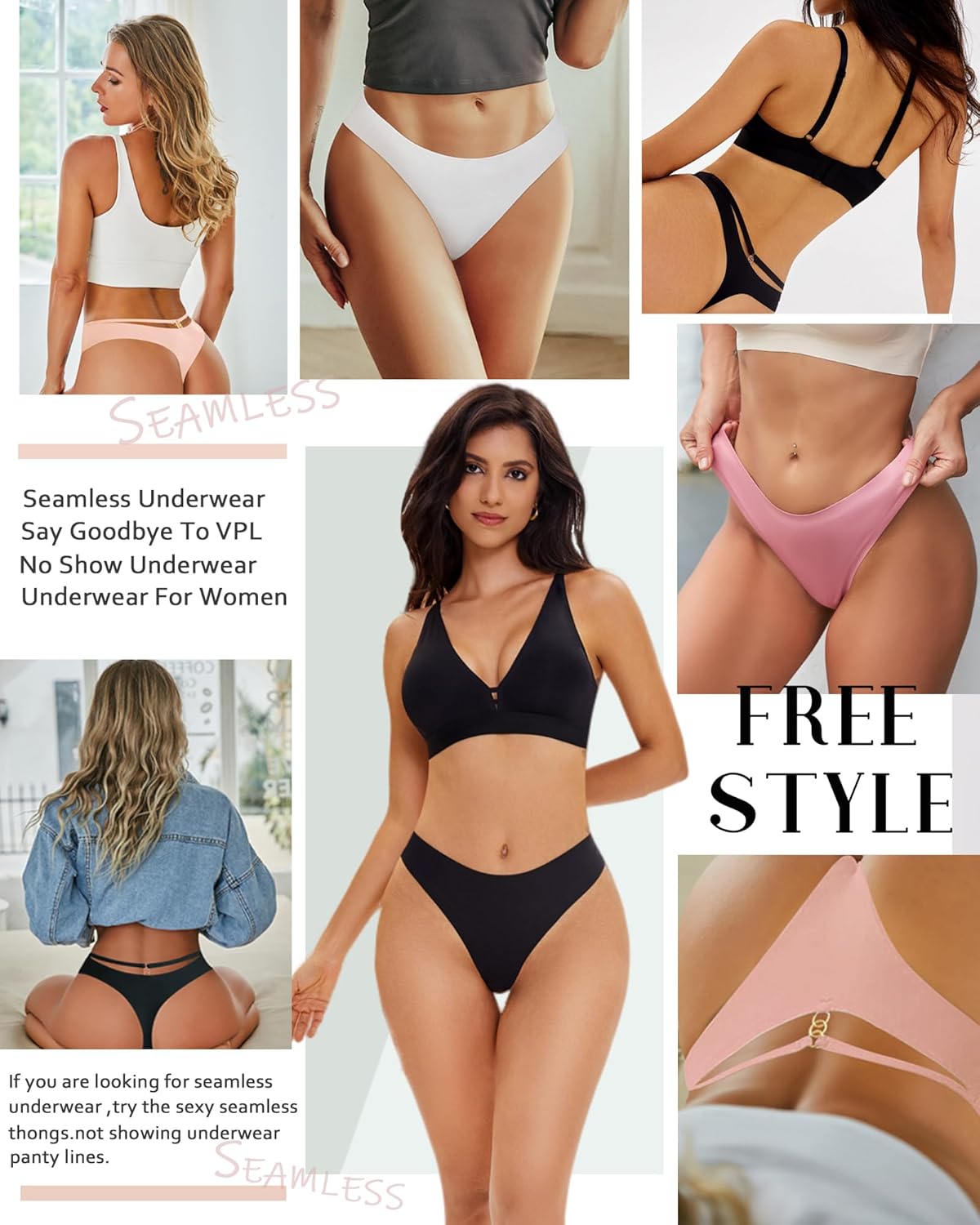 Bielizna damska Bezszwowe Stringi 6 Pack No Show Stringi Oddychające Invisibles Hollow Out Sexy Majtki Bielizna
