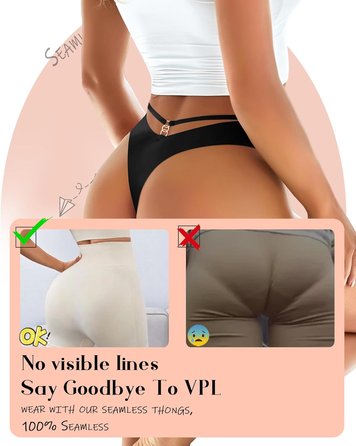 Bielizna damska Bezszwowe Stringi 6 Pack No Show Stringi Oddychające Invisibles Hollow Out Sexy Majtki Bielizna