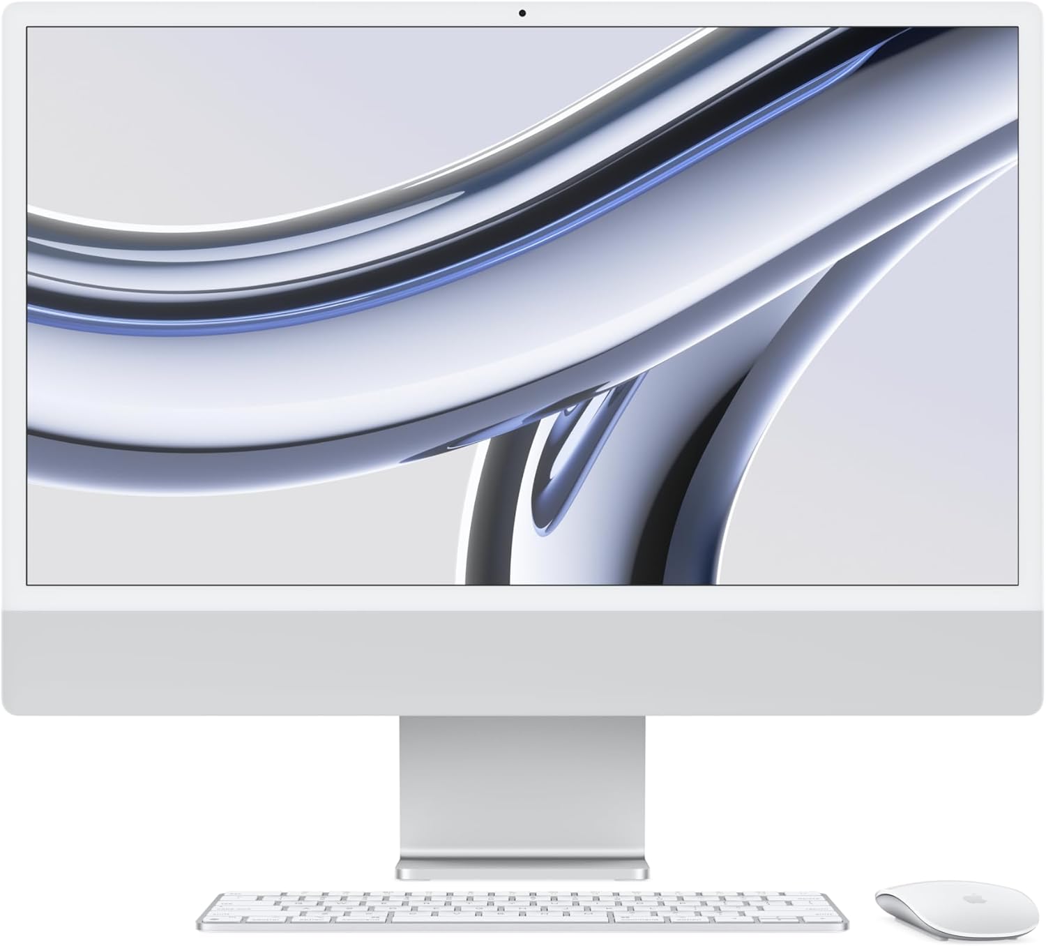 Computer desktop Apple 2023 iMac All-in-One con chip M3: CPU a 8 core, GPU a 8 core, display Retina da 24 pollici, memoria unificata da 8 GB, memoria SSD da 256 GB, accessori corrispondenti. Funziona con iPhone/iPad; Silver