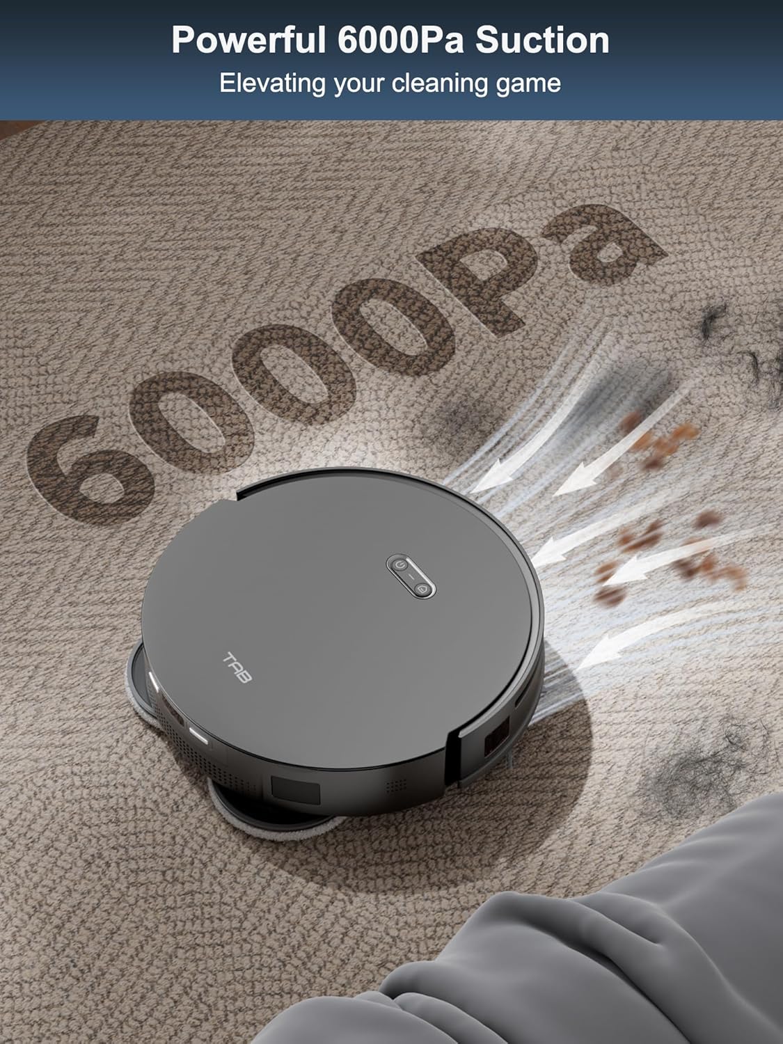 TAB Fairy10 Saug- und Wischroboter-Kombination mit 6000 Pa Saugleistung, versteckter LiDAR-Navigation, selbsttrocknend, automatisches Entleeren, 15 mm großer Doppelwischer mit automatischem Lift, automatisches Wischwaschen, Hindernisvermeidung, Selbstreinigung