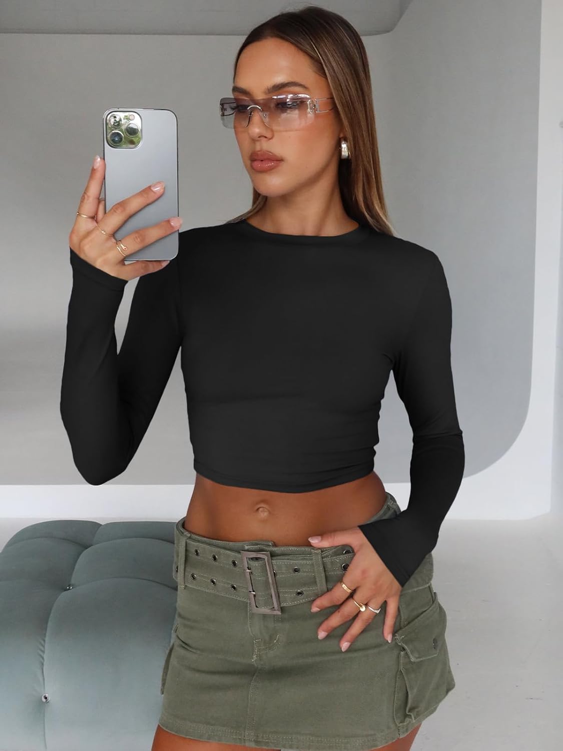 Trendige Queen Langarm-Crop-Tops für Damen, schmal geschnittene Hemden, lässige Mode, 2024, Oberteile für Teenager-Mädchen