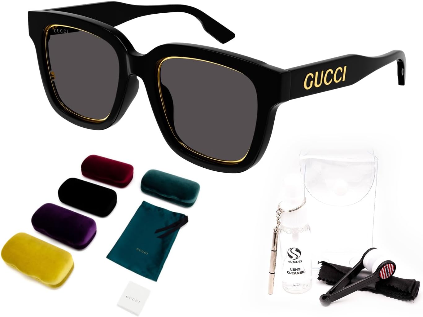 Zestaw okularów przeciwsłonecznych Gucci GG1136SA Aria z kolekcji Square Shaper z zestawem luksusowych okularów eShades
