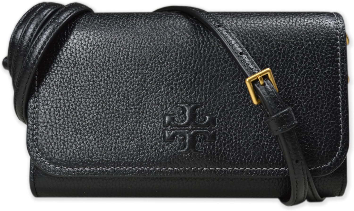 Túi đeo chéo Tory Burch Womens 146467 Thea Pebbled Leather With Gold-tone Hardware kèm ví phẳng (Màu đen)
