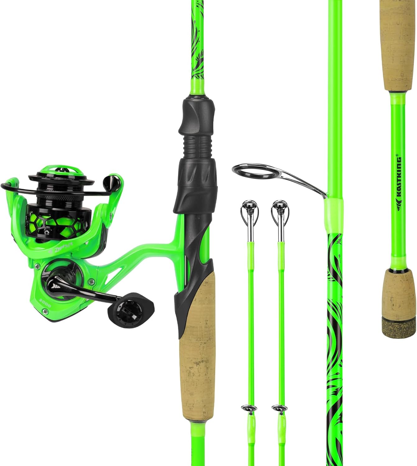 KastKing Zephyr Dual-tip Fishing Rod  Reel Combo, Dual Tips Section for Different Powers, IM6 Graphite 2Pc Blanks, KastFlex Technology, Rubber Cork Handle, Integrate Hook Keeper, 8 Models