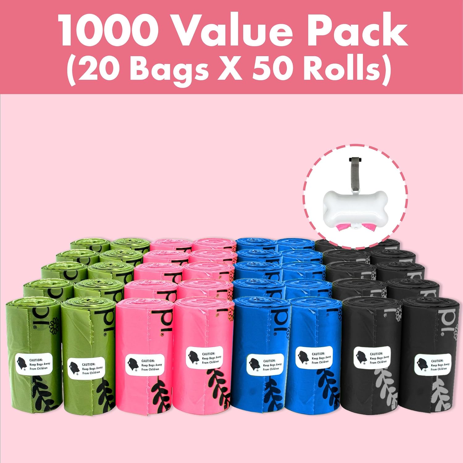 GORILLA SUPPLY ถุงใส่ของเสียสำหรับสุนัขพร้อมที่จ่ายและสายจูง ขนาด 9 x 13 นิ้ว หลากสี จำนวน 1,000 ใบ