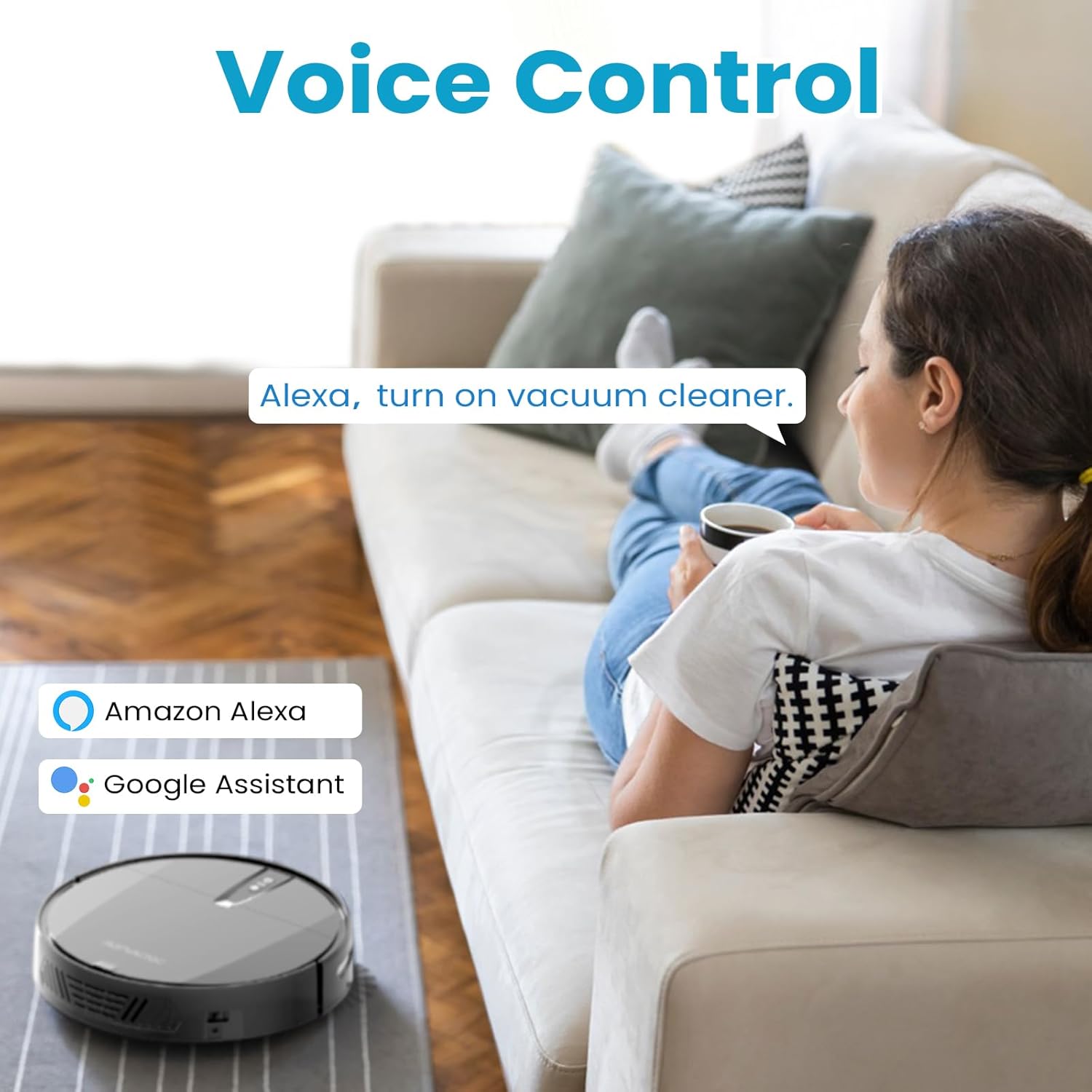 Aspirapolvere robot con aspirazione a ciclone da 3000 Pa, app/voce/telecomando, aspirapolvere robotico a ricarica automatica, pulizia programmata, ideale per peli di animali domestici, pavimento duro
