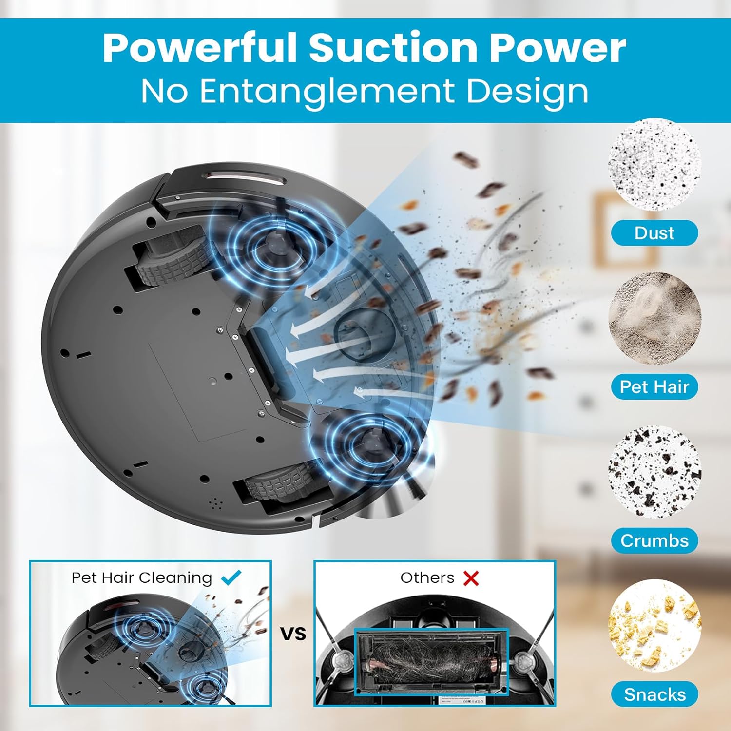 Aspirapolvere robot con aspirazione a ciclone da 3000 Pa, app/voce/telecomando, aspirapolvere robotico a ricarica automatica, pulizia programmata, ideale per peli di animali domestici, pavimento duro