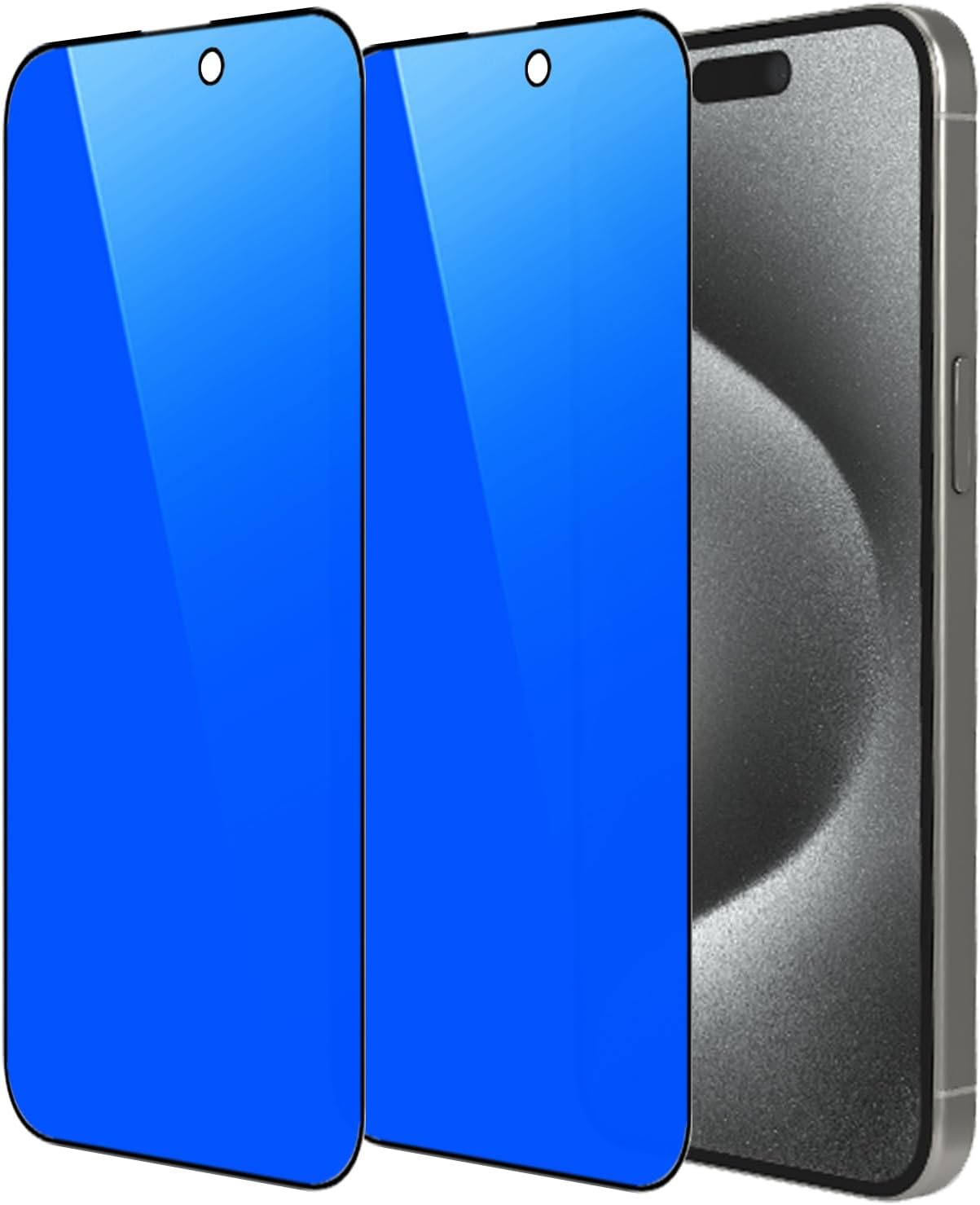 Film de protection d'écran anti-espion anti-bleu en verre trempé 2 pièces pour iPhone 15 Pro Max 6,7 pouces, bleu miroir