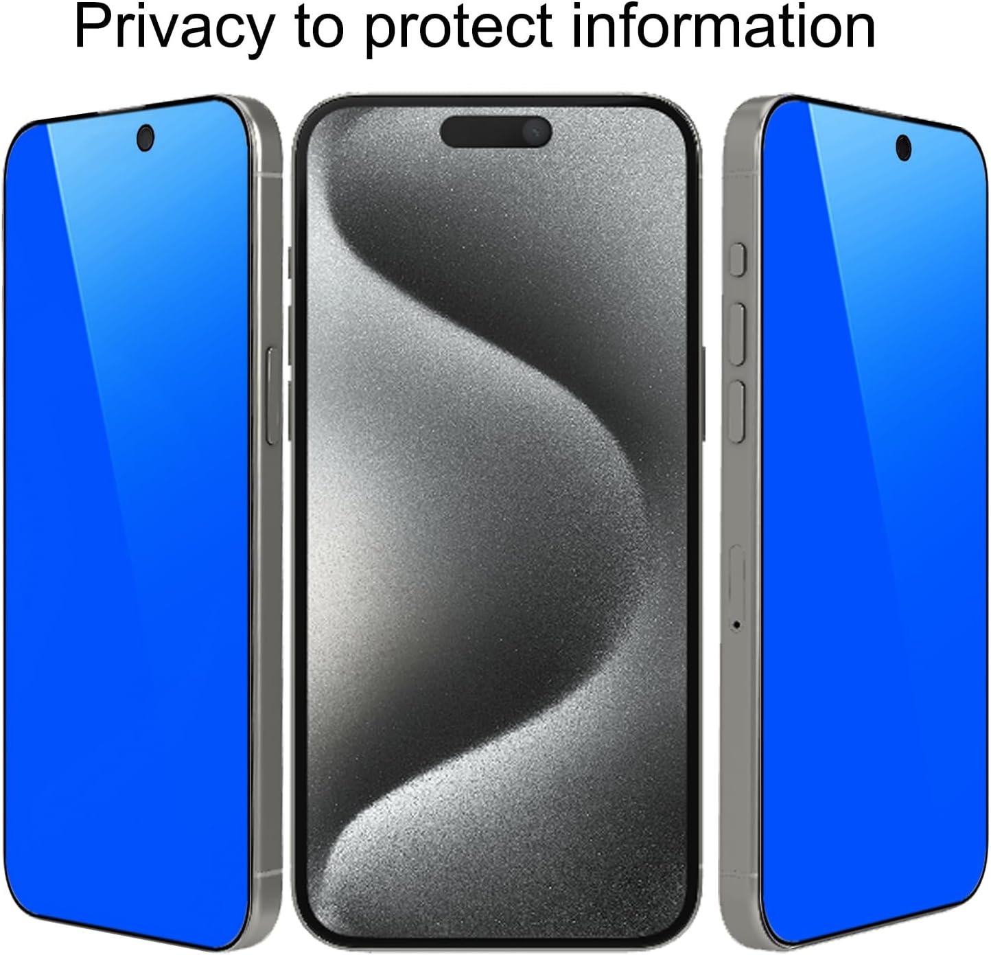 2 Piece Privacy Tempered Glass for iPhone 15 Pro Max 6.7 inch Anti-blue Anti-Spy Screen Protector Mirror Blue