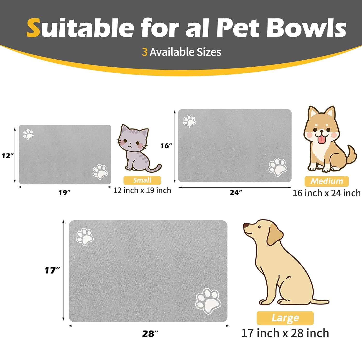 Pet Feeding Mat-Absorbent Dog Mat for Food and Water Bowl-Dog Accessories Pet Supplies-Dog Water Bowl for Messy Drinkers-No Stains Quick Dry Dog Water Dispenser Mat (12x19", Light Grey) · v4