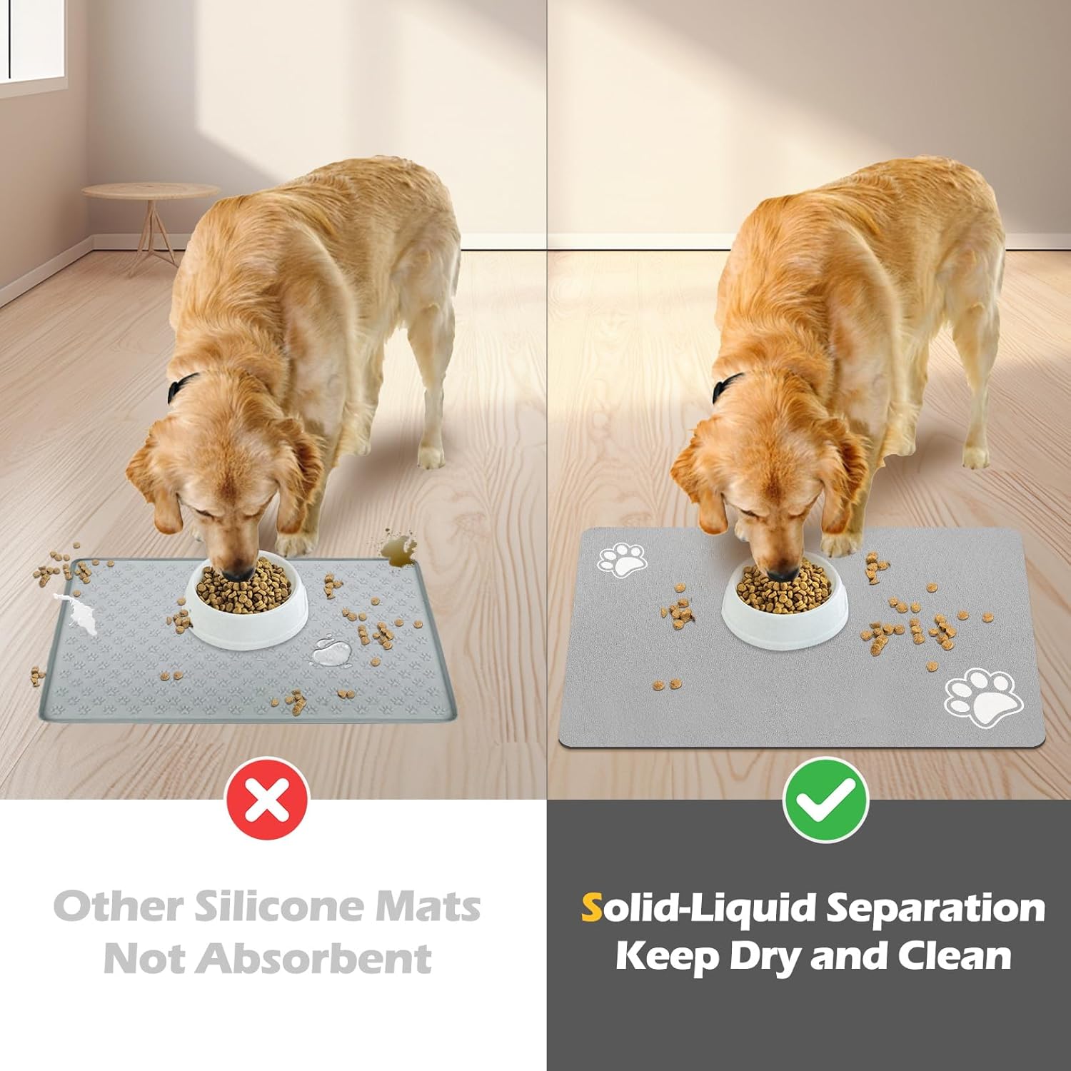 Pet Feeding Mat-Absorbent Dog Mat for Food and Water Bowl-Dog Accessories Pet Supplies-Dog Water Bowl for Messy Drinkers-No Stains Quick Dry Dog Water Dispenser Mat (12x19", Light Grey) · v4
