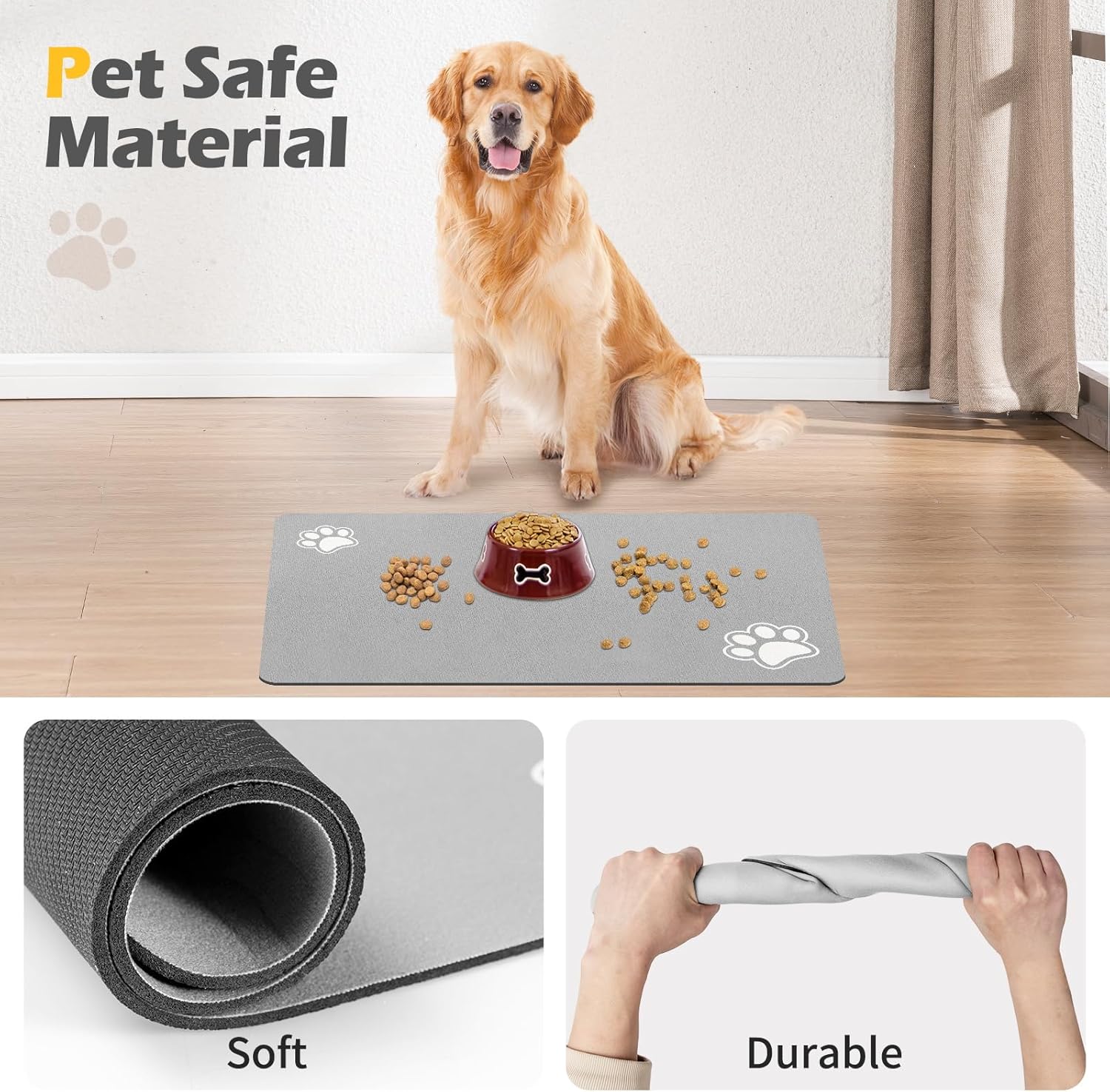 Pet Feeding Mat-Absorbent Dog Mat for Food and Water Bowl-Dog Accessories Pet Supplies-Dog Water Bowl for Messy Drinkers-No Stains Quick Dry Dog Water Dispenser Mat (12x19", Light Grey) · v4