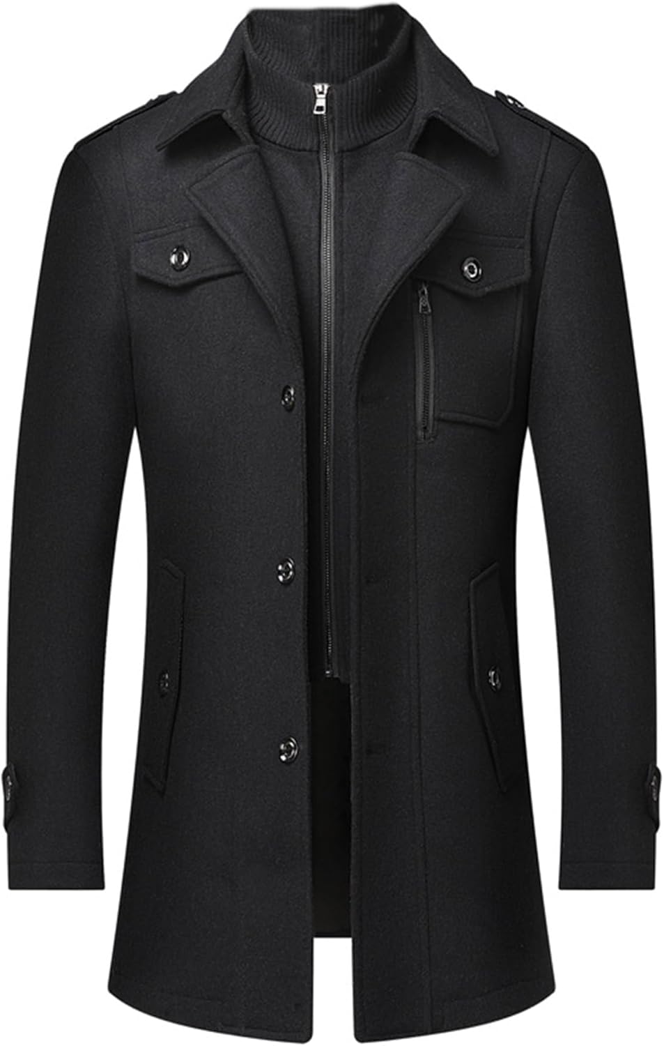 SOMTHRON Mens Wool Blend Trench Coat Slim fit Single Breasted Notch Lapel Winter Jacket Business Pea Coat Overcoat · v2
