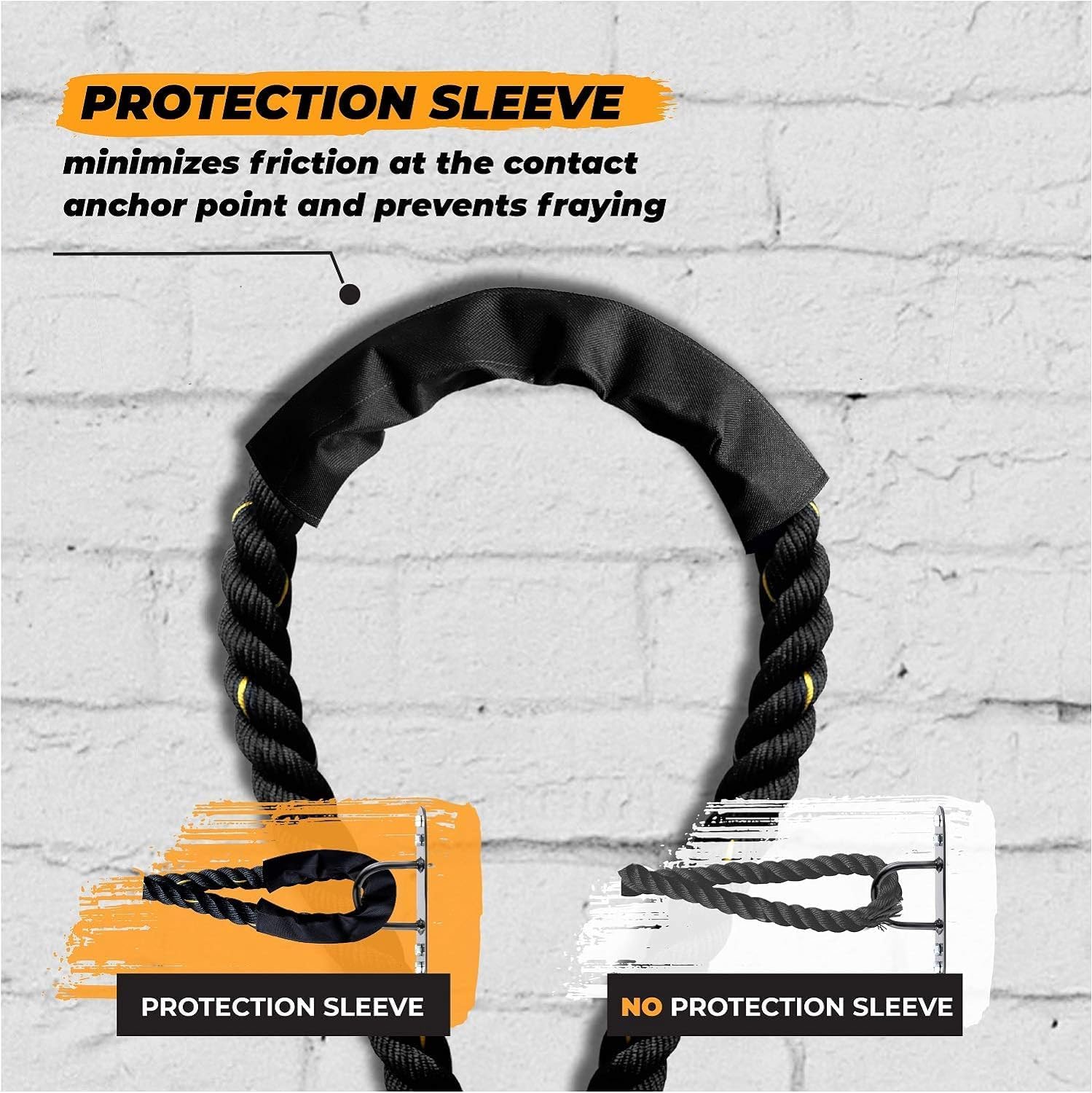 Yes4All 1.5/2 Inch Battle Ropes with Extra Protective Sleeve, Workout Ropes for Cross-Training Home Gym  Fitness Exercises, Strength Training - 30,40,50 Feet Lengths Available