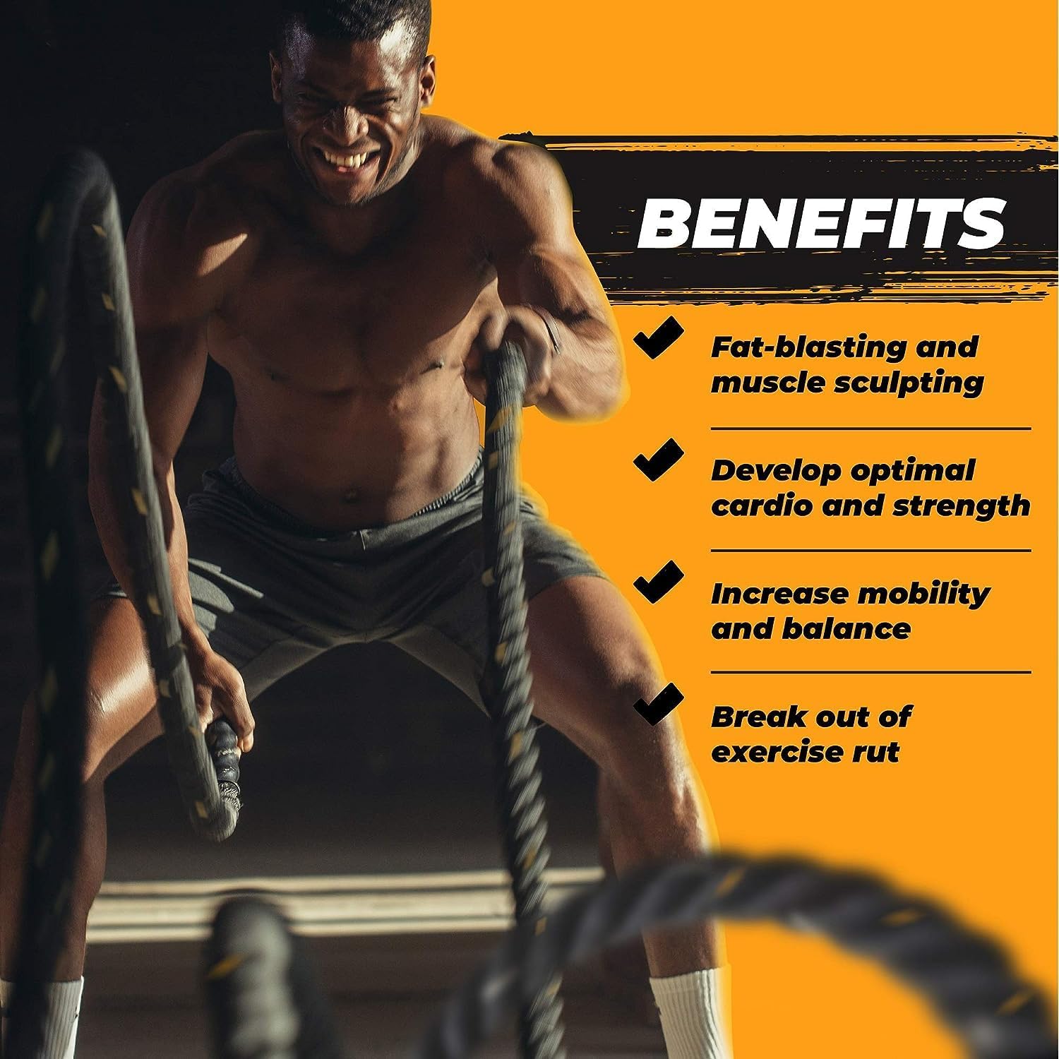 Yes4All 1.5/2 Inch Battle Ropes with Extra Protective Sleeve, Workout Ropes for Cross-Training Home Gym  Fitness Exercises, Strength Training - 30,40,50 Feet Lengths Available