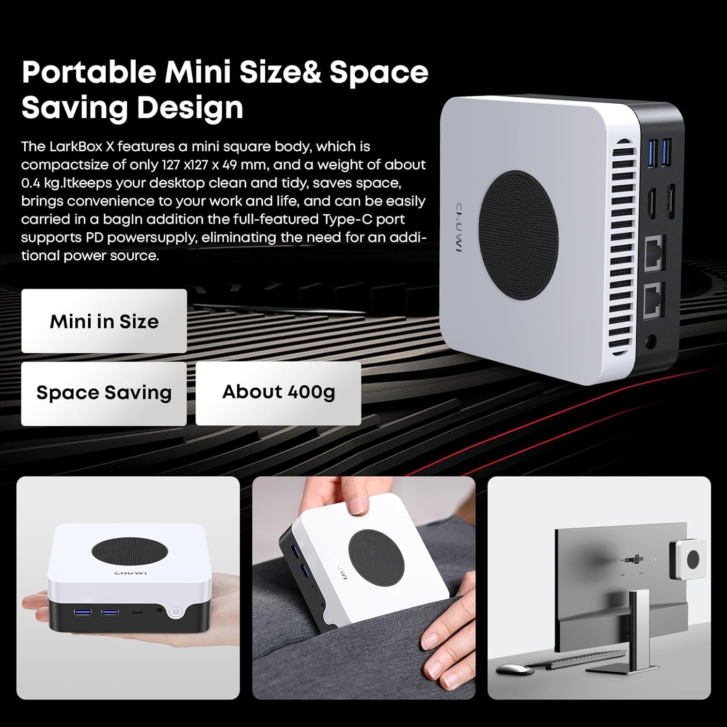 CHUWI LarkBox X Mini PC, 12GB LPDDR5 512GB SSD, Intel 12th Gen N100(up to 3.4GHz), Windows 11 Mini Desktop Computer, 4K UHD Triple-Display, 4XUSB 3.2,WiFi 6,BT5.2, HDMI,DP,Type-C,VESA,Gigabit Ethernet · v7